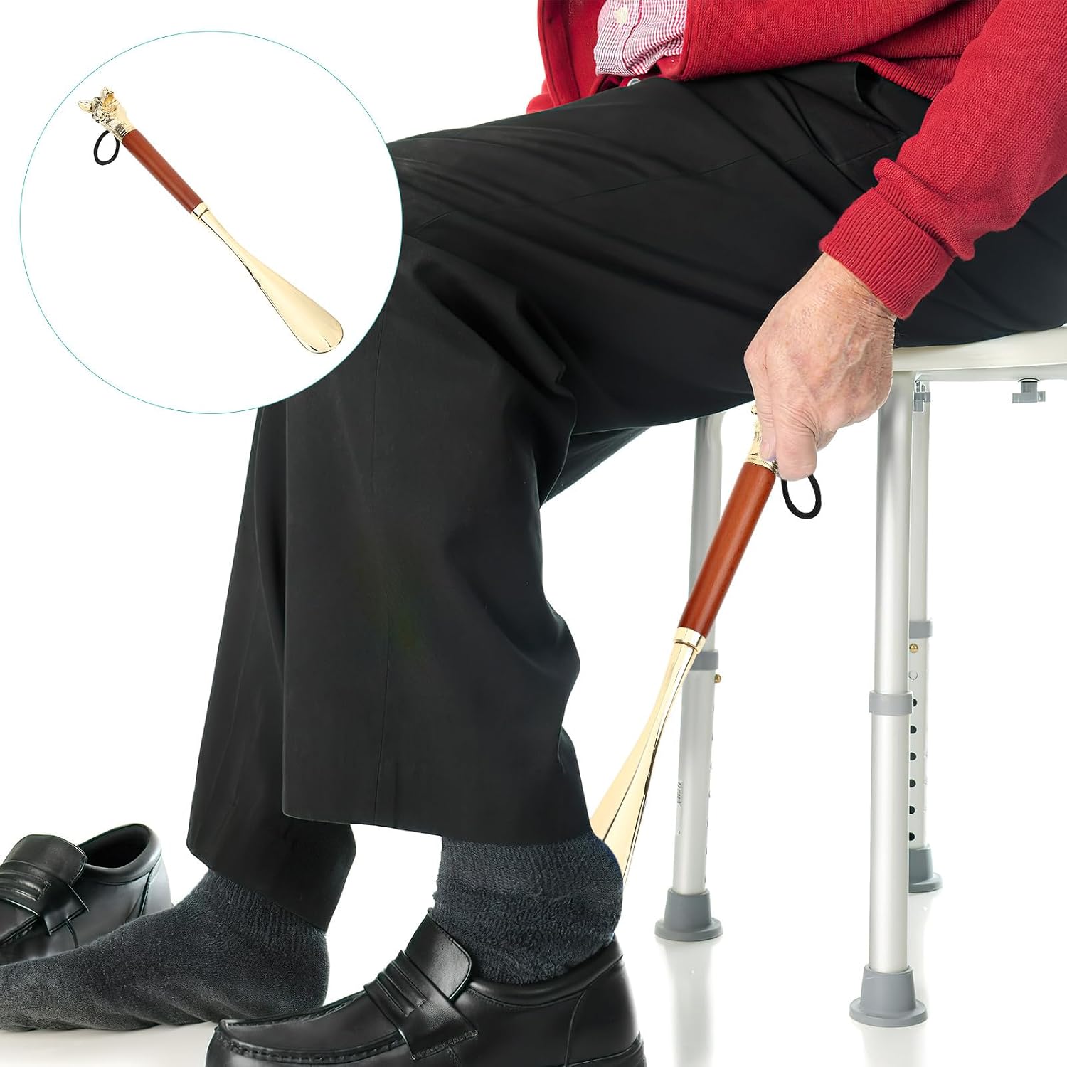 Thumbnail 2 de Ciieeo 12.60in Long Handle Shoe Horn with Dog Head Grip – Zinc Alloy Travel Shoe Horn