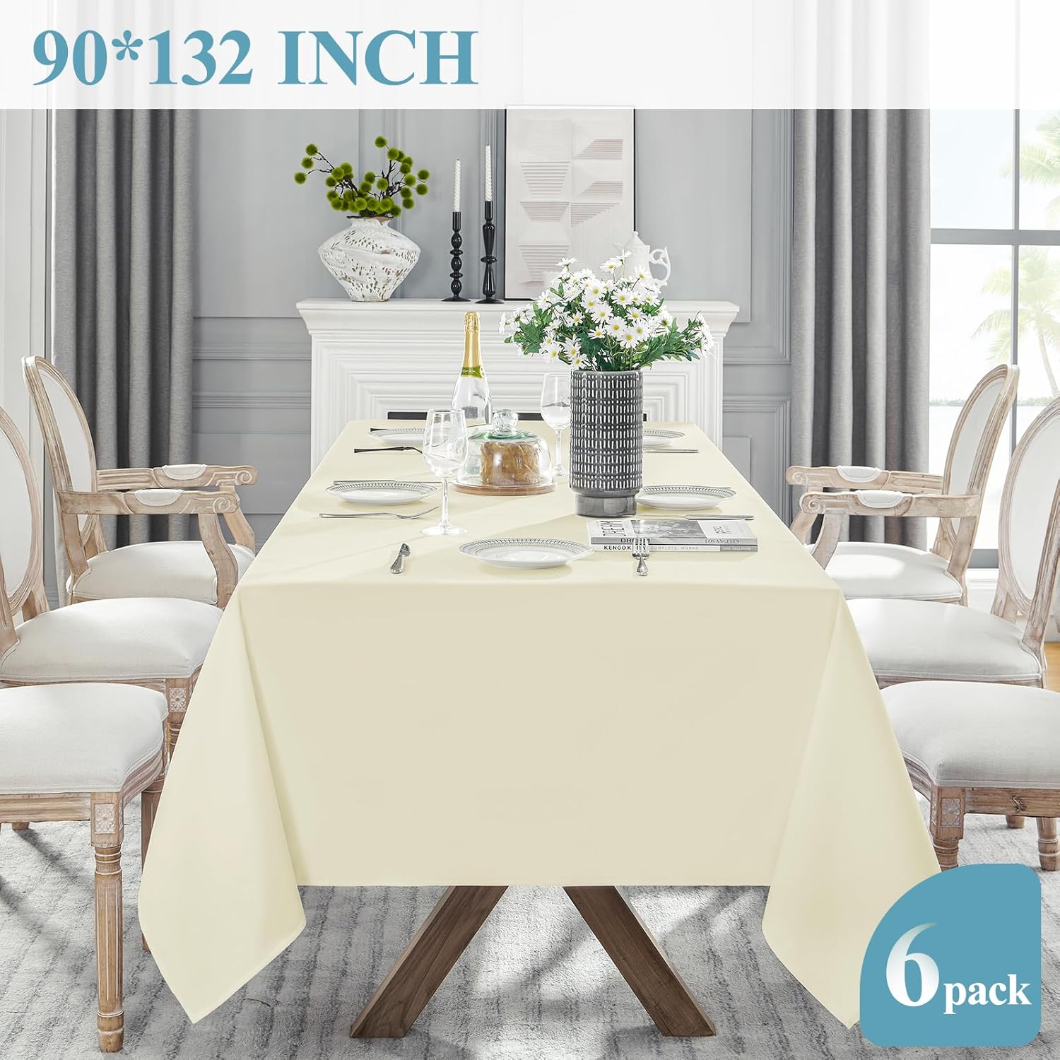 Thumbnail 4 de VidaFete 6-Pack 90 x 132 Inch Ivory Rectangle Tablecloths