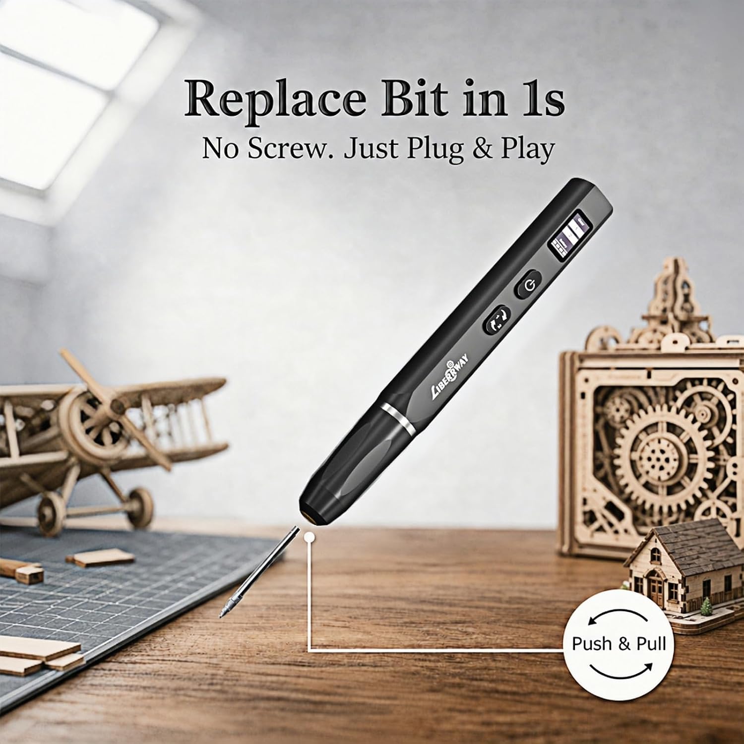 Detalle 2 de LIBERRWAY Engraving Pen: Cordless 2-Speed Mini Rotary Tool with 30 Bits and Power Display