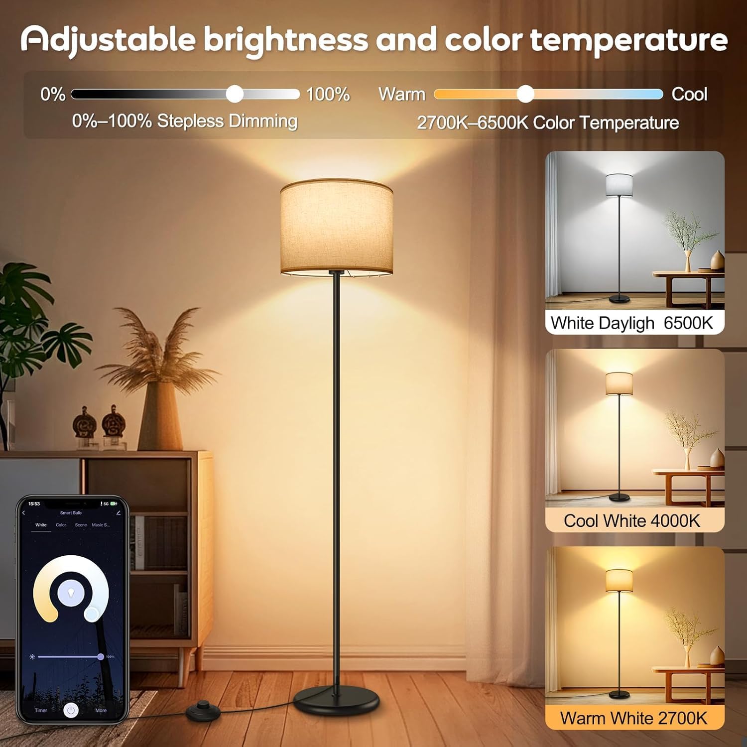 Thumbnail 2 de Floor Lamp with RGB LED, App and Voice Control