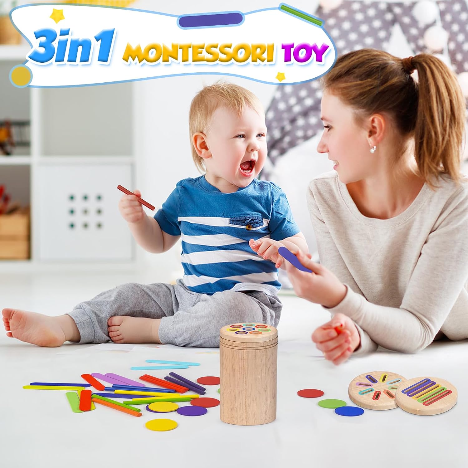 Thumbnail 5 de Joozmui Montessori Wooden 3‑in‑1 Toy for 1–3 Years