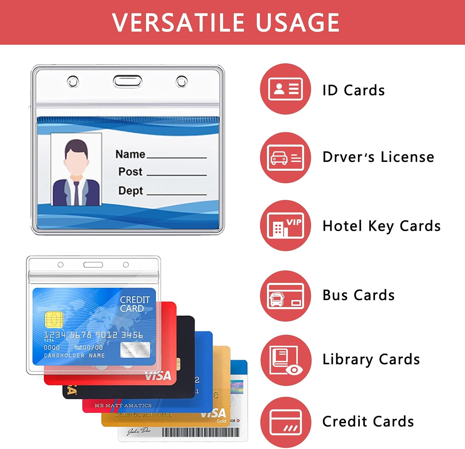 Thumbnail 4 de XHDA Red 50PCS Lanyards with Card Holders 50pc