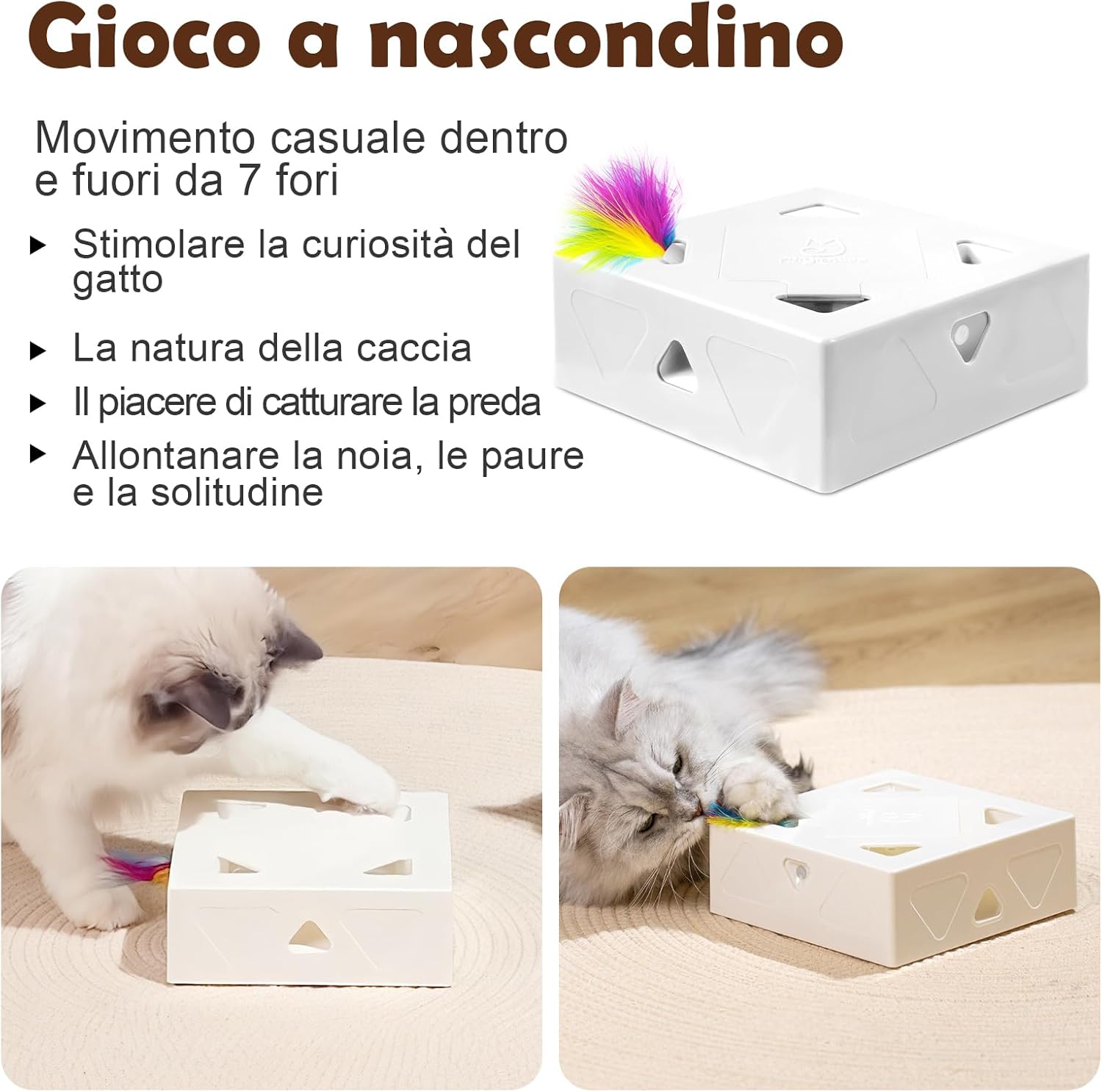 Detalle de Migipaws Giocattolo per gatti: giocattolo interattivo automatico con 7 fori a forma di topolino