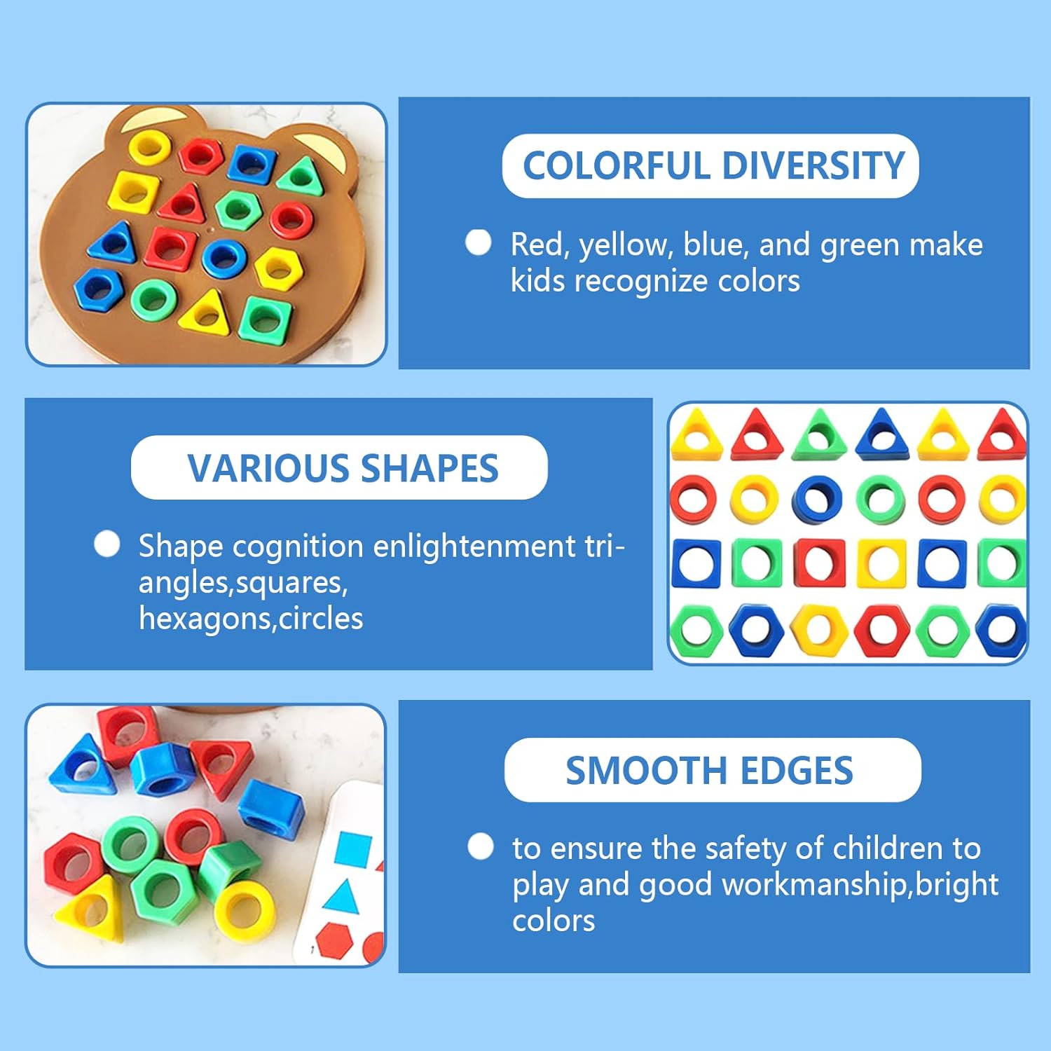 Thumbnail 3 de Guopai Gioco di Corrispondenza di Forme Geometriche – Montessori Color Shape Matching Game (Orso) 3+ Anni