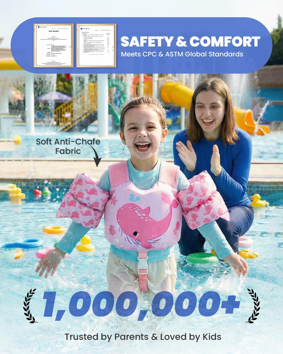 Detalle de Gogokids 2-in-1 Toddler Swim Vest Pool Floaties (ASTM F963-17 & CPSIA, 24–66 lbs) with Detachable Crotch Strap