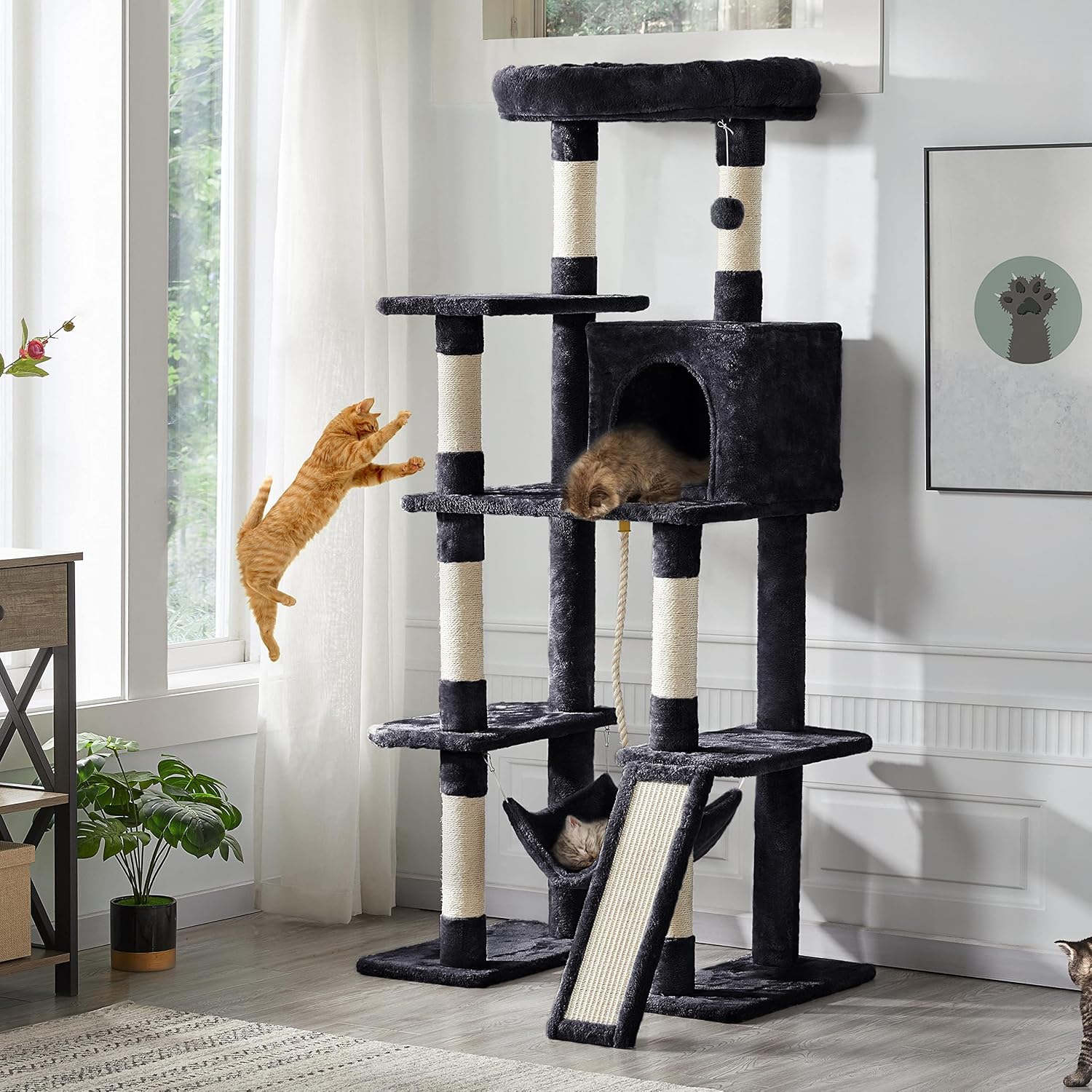 Thumbnail 5 de Yaheetech 159cm Cat Tree with Hammock