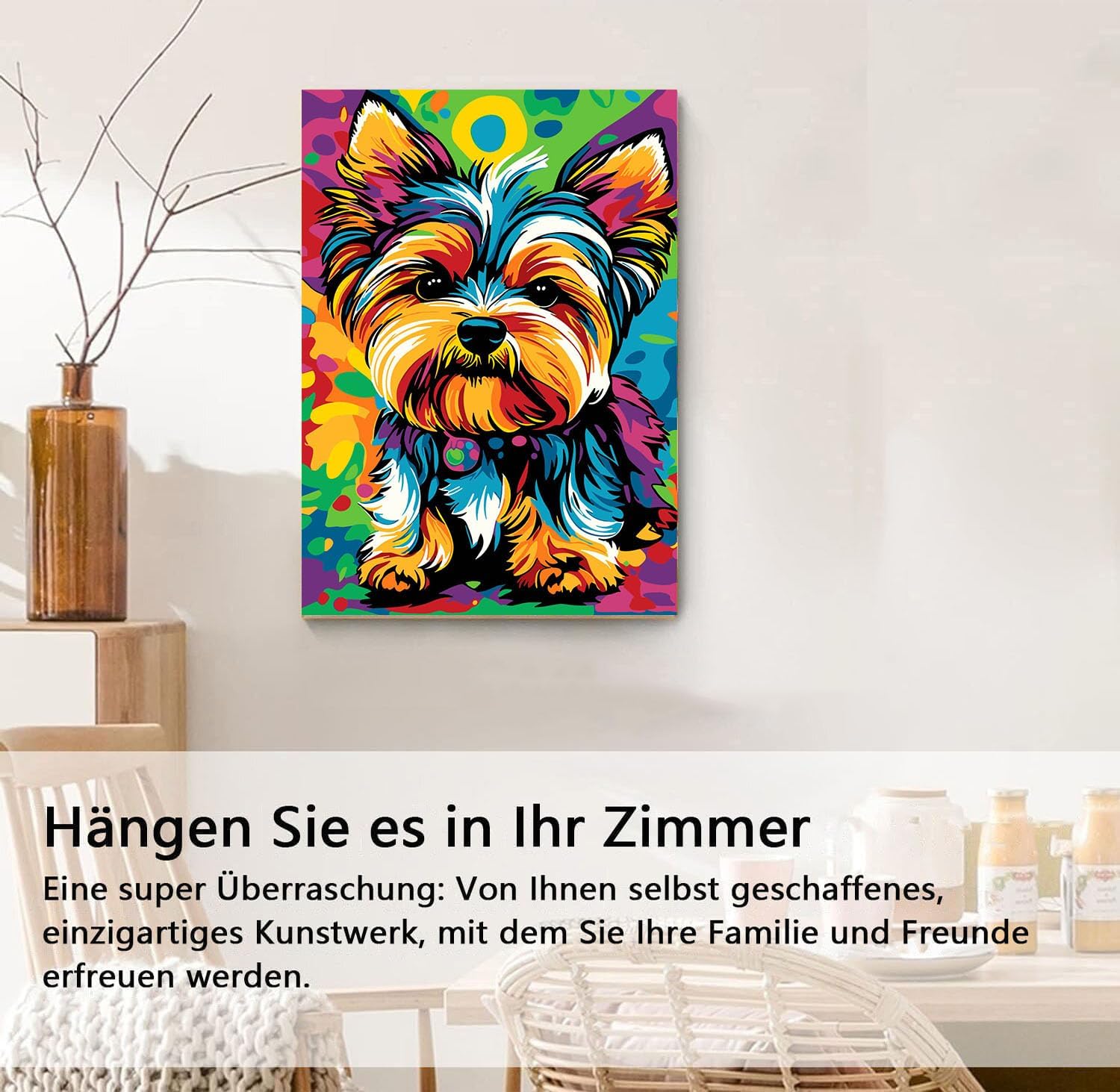Detalle de Gemartmall Hund Malen nach Zahlen mit Rahmen und Staffelei – DIY Bastelset 20x30 cm