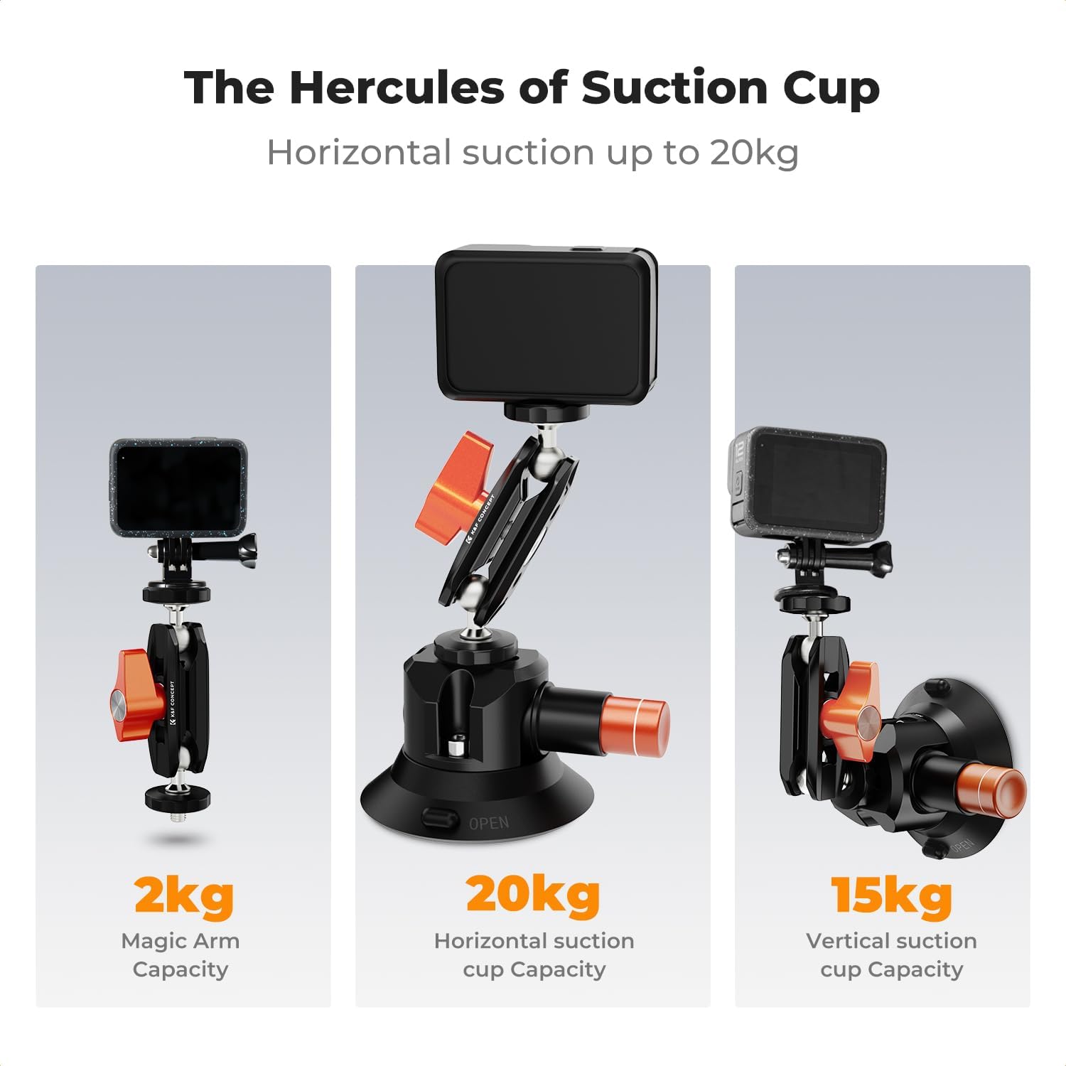 Detalle de K&F CONCEPT 3" Supporto a ventosa per action cam e smartphone