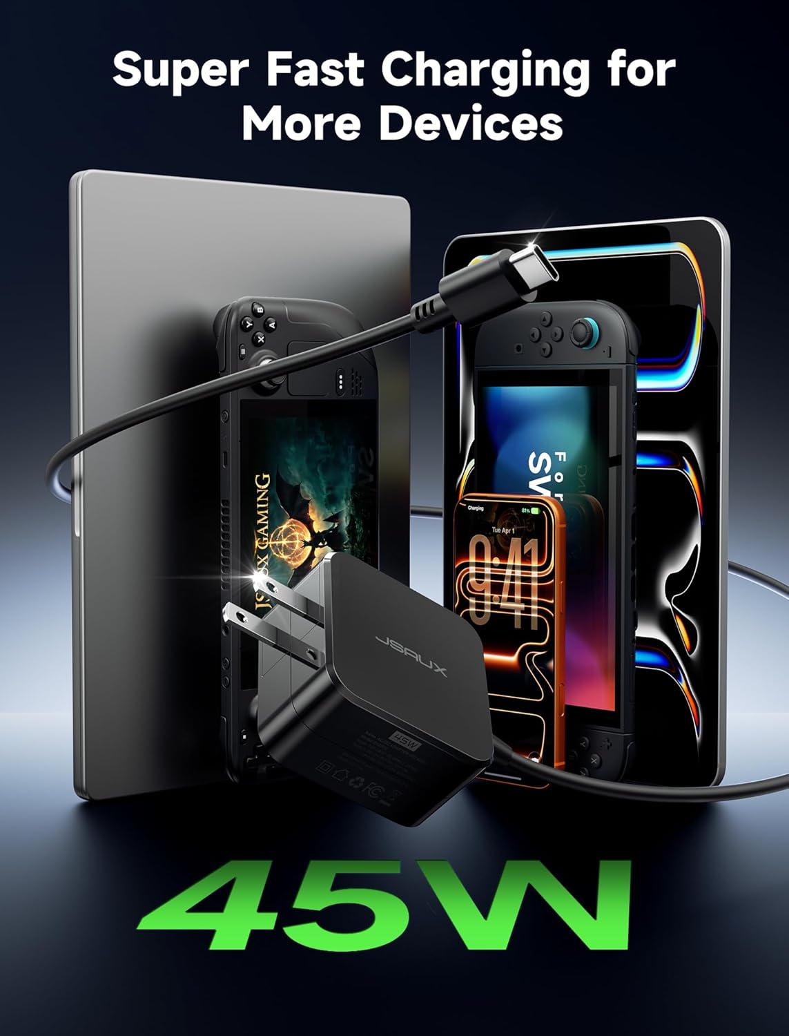 Detalle 2 de JSAUX 45W USB‑C Charger for Steam Deck