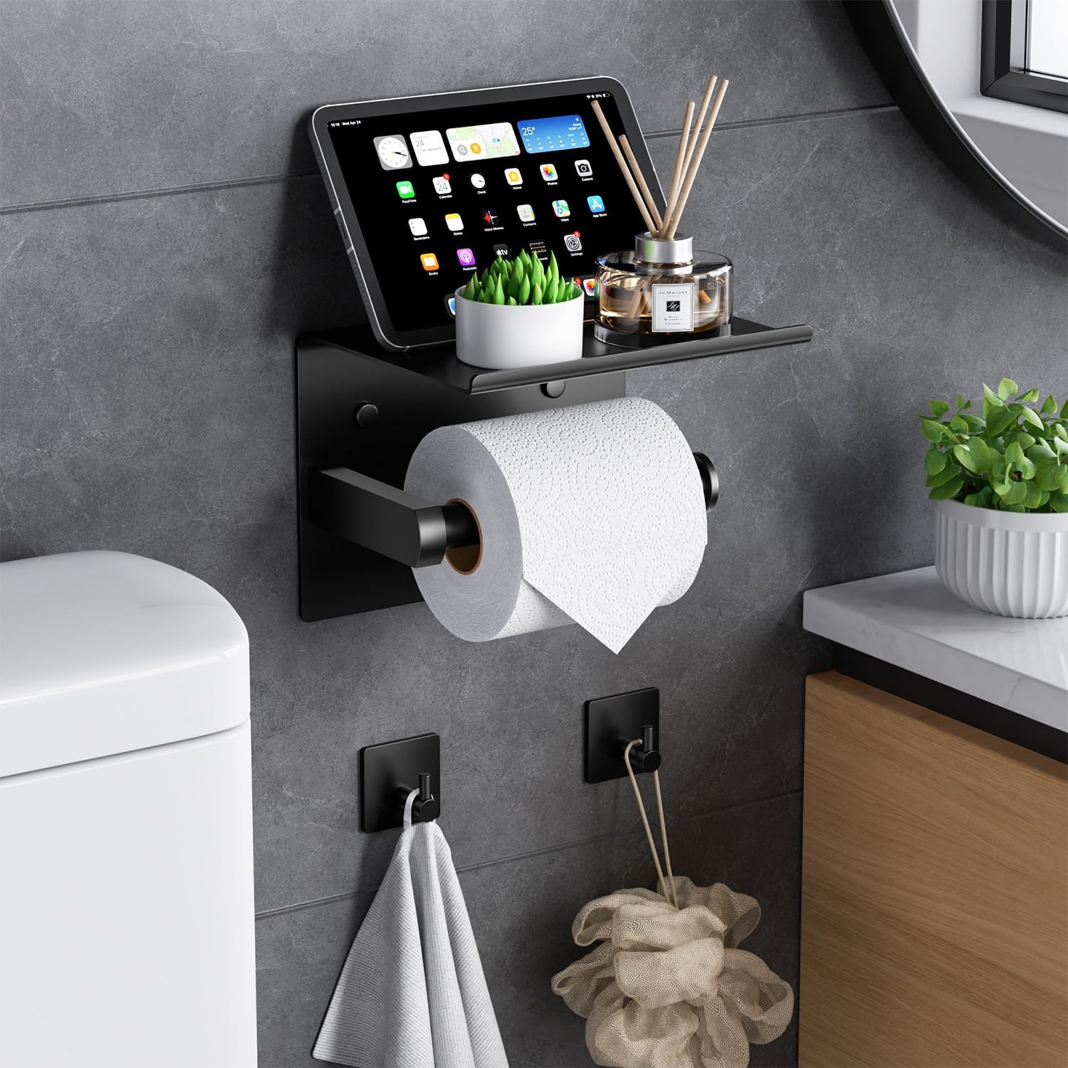 Detalle de Tindbea Toilet Paper Holder with Shelf, Stainless Steel