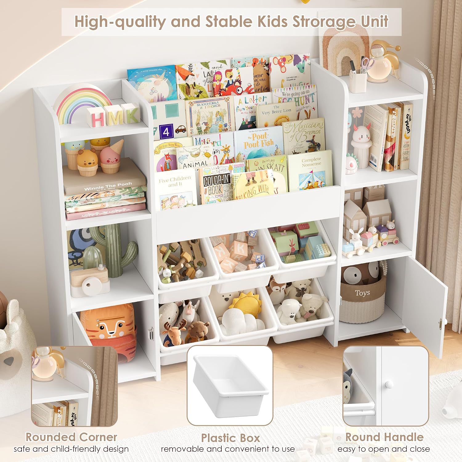Thumbnail 5 de FOREHILL P492 4-tier Kids’ Bookshelf and Toy Storage Unit, White
