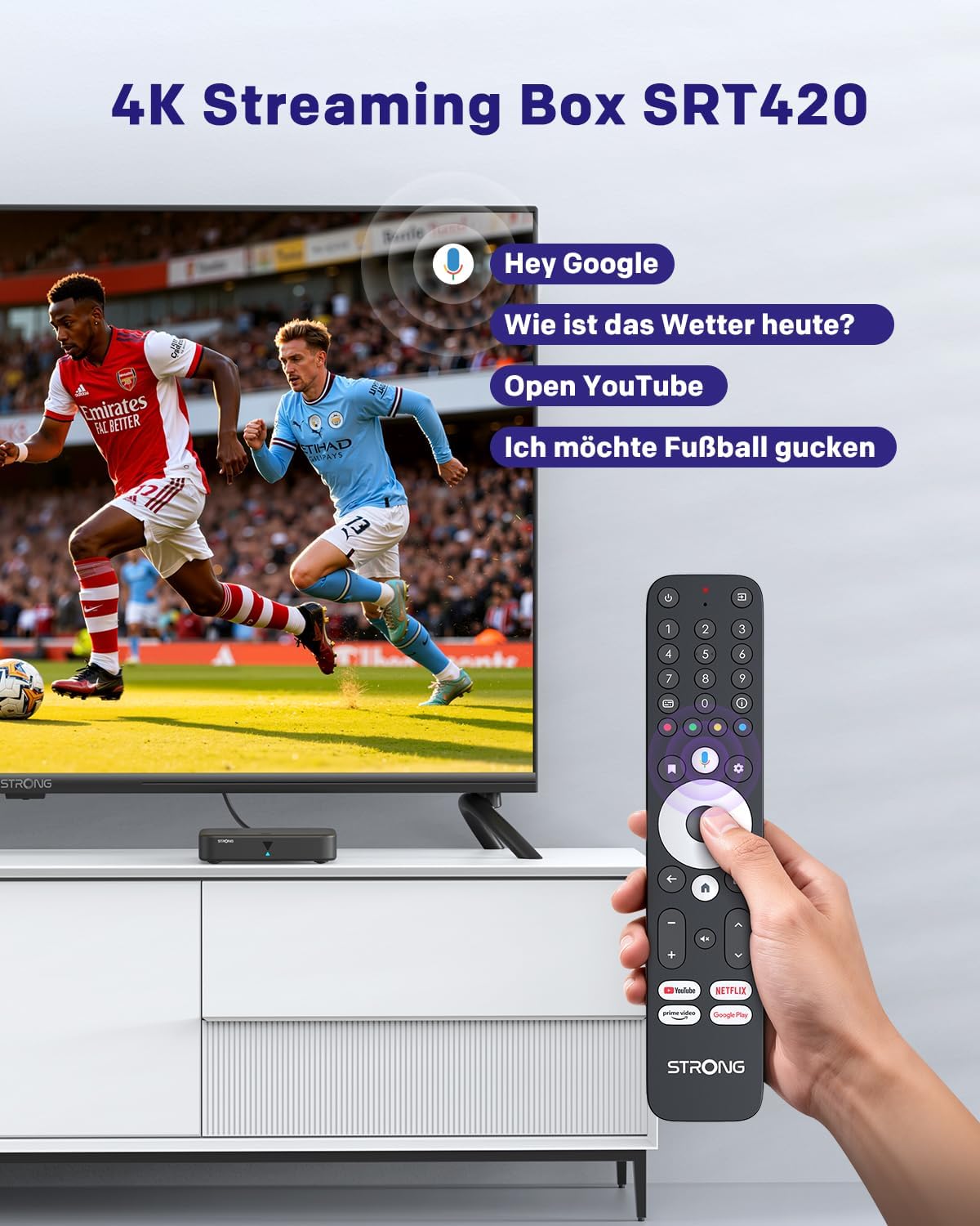 Thumbnail 1 de STRONG SRT420 4K Streaming Box mit Android TV, DVB‑T2, Ethernet & integriertem Chromecast