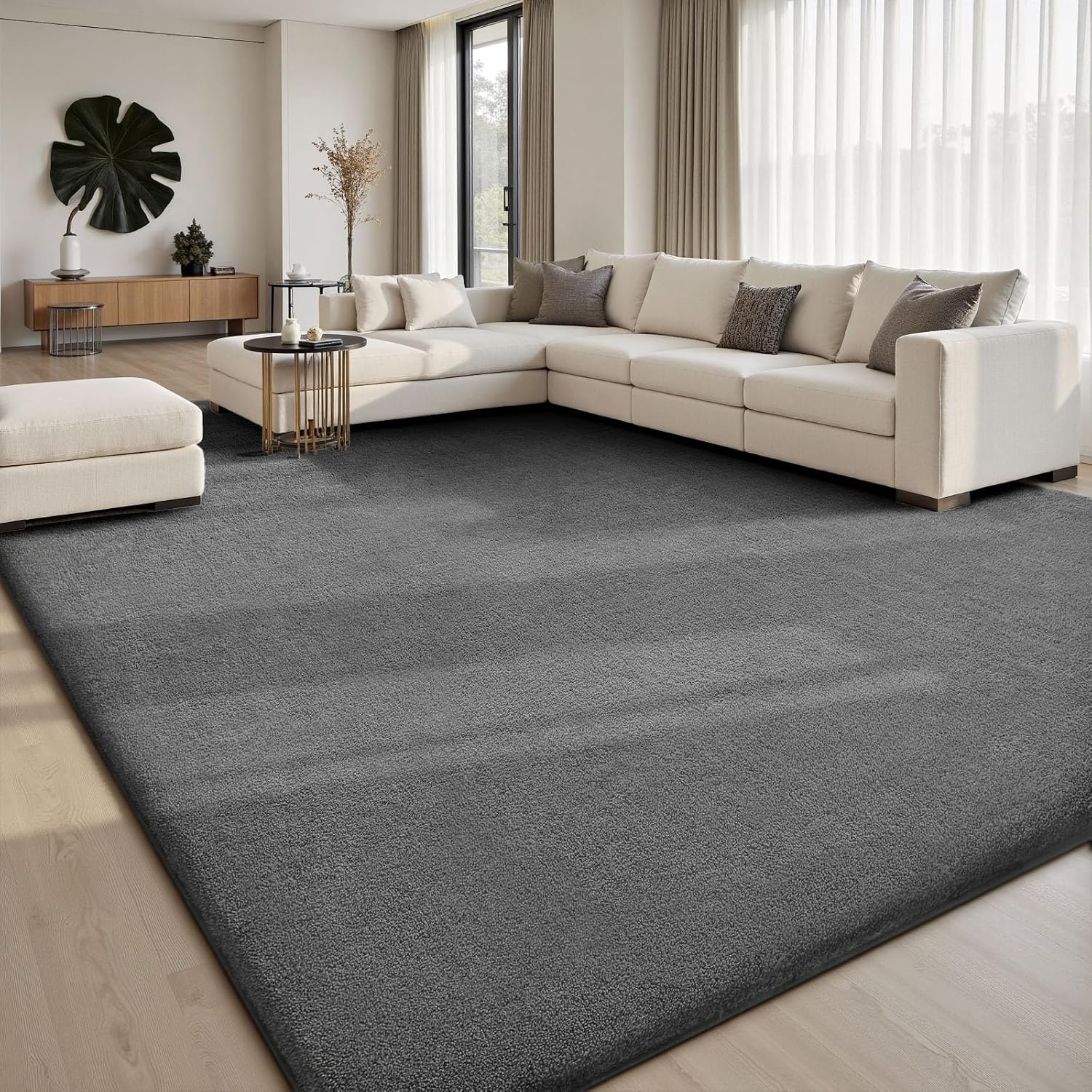 Detalle de Sour Lemon Carpet Rugs Living Room Large 300x425cm – Grey Shaggy Wool-Feel Rug for Soft, Non-Slip Comfort
