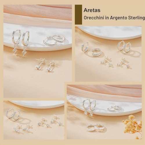 Detalle de Set di 3 paia orecchini a cerchio piccoli in argento sterling Aretas – Orecchini sovrappponibili ipoallergenici