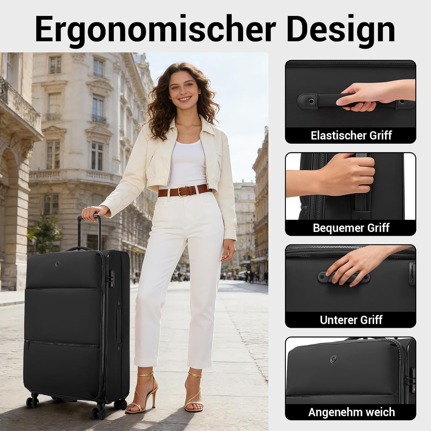 Detalle de Miss Lulu Erweiterbarer Großkoffer – 112 L, 4 Rollen, leichter, wasserdichtes Nylon