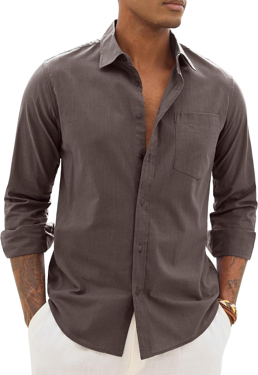 Thumbnail 6 de Alimens & Gentle Men's Cotton Linen Textured Shirt – Long Sleeve Button-Down