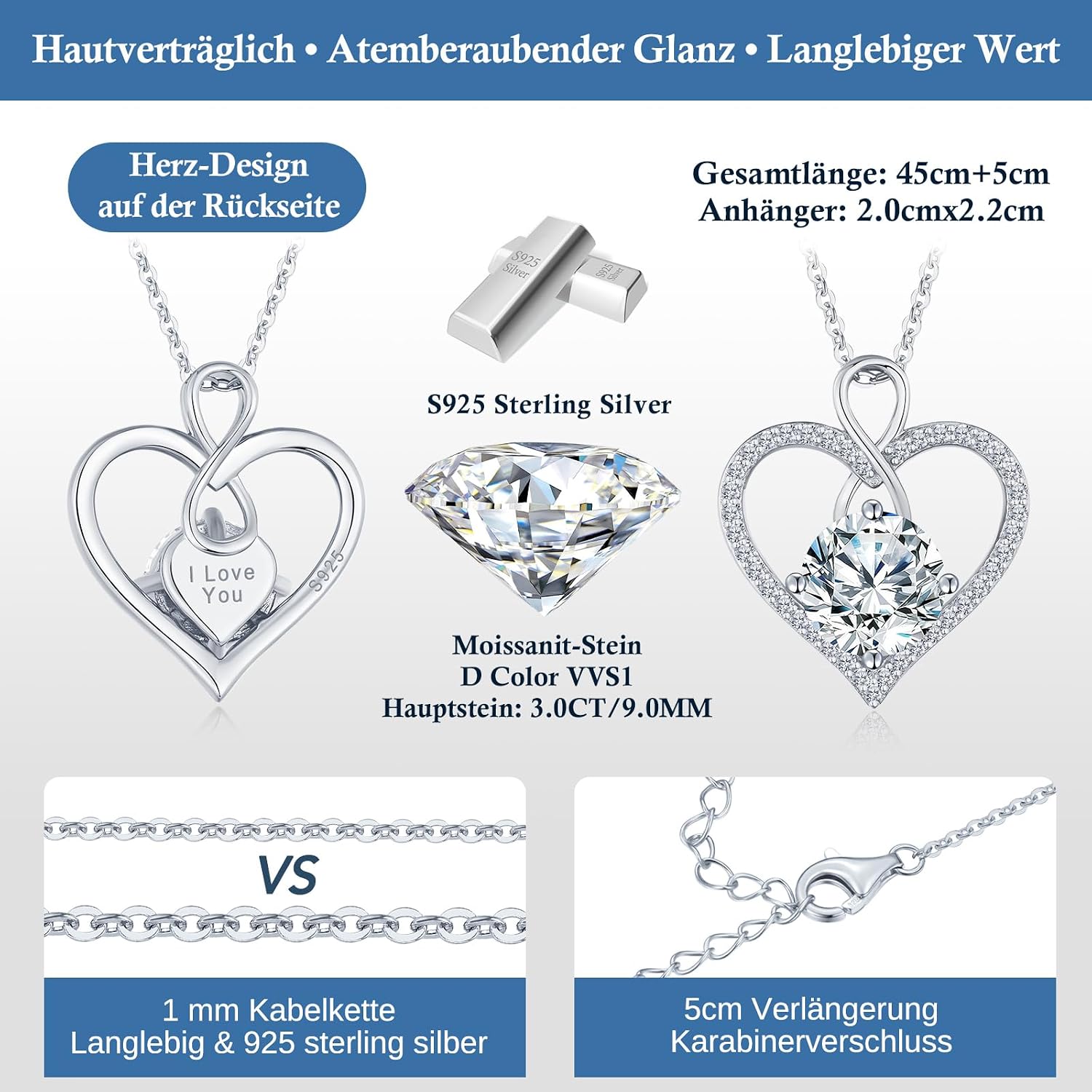 Thumbnail 5 de LOUISA SECRET Halskette Infinity Herz 45 cm
