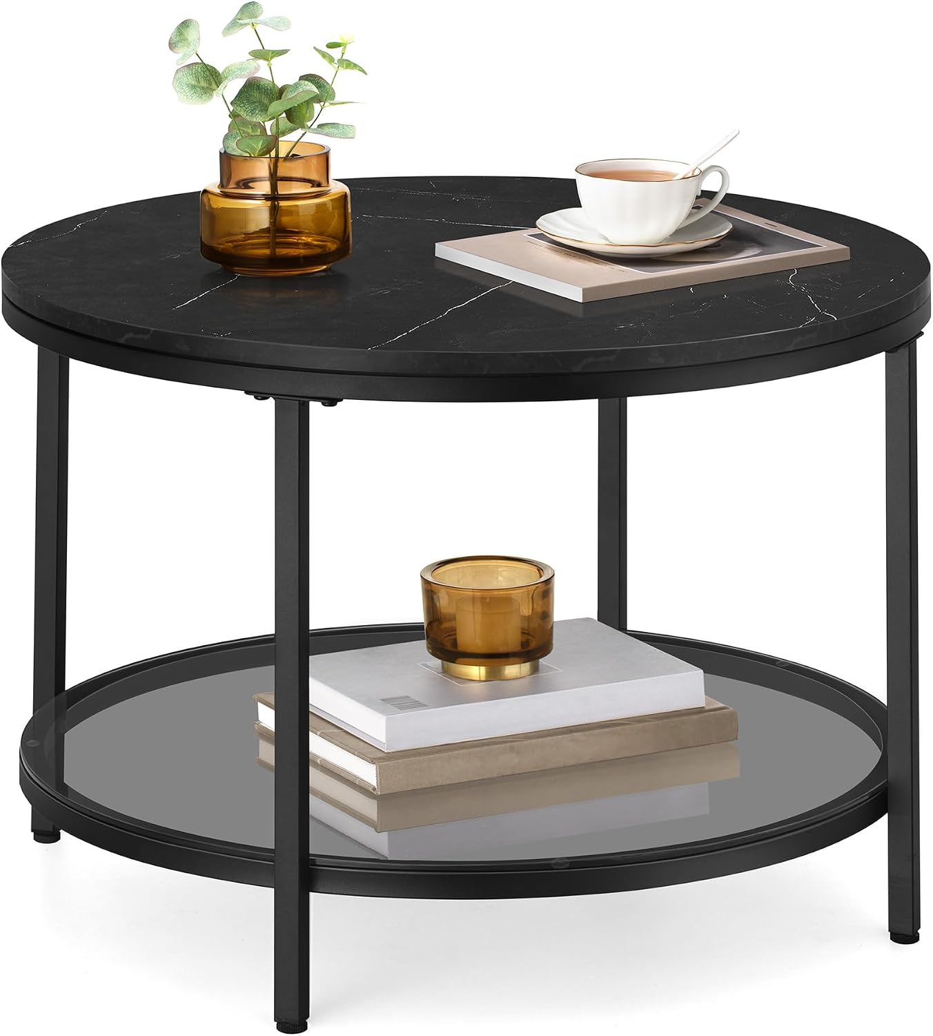 Thumbnail 6 de VASAGLE BARIS LCT071W59 Round Coffee Table with Faux-Marble Top and Glass Shelf