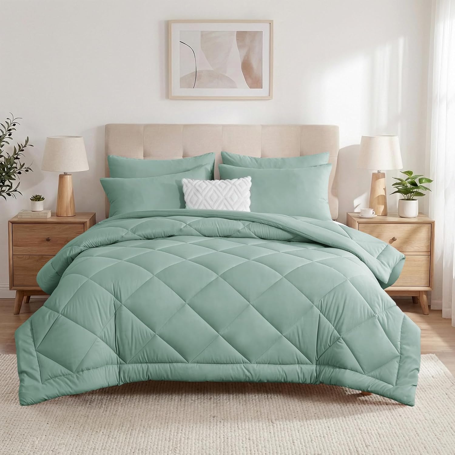 Thumbnail 1 de Aisbo Coverless Duvet Double Size 10.5 Tog – 200x200cm Sage Green with 2 Pillowcases