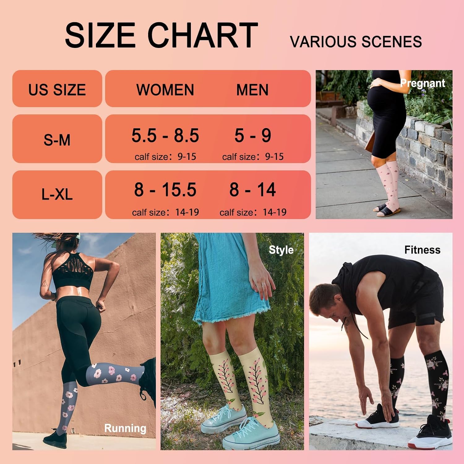 Detalle 2 de CTHH Compression Socks, 4 Pairs, 15–20 mmHg, Unisex for Work and Running