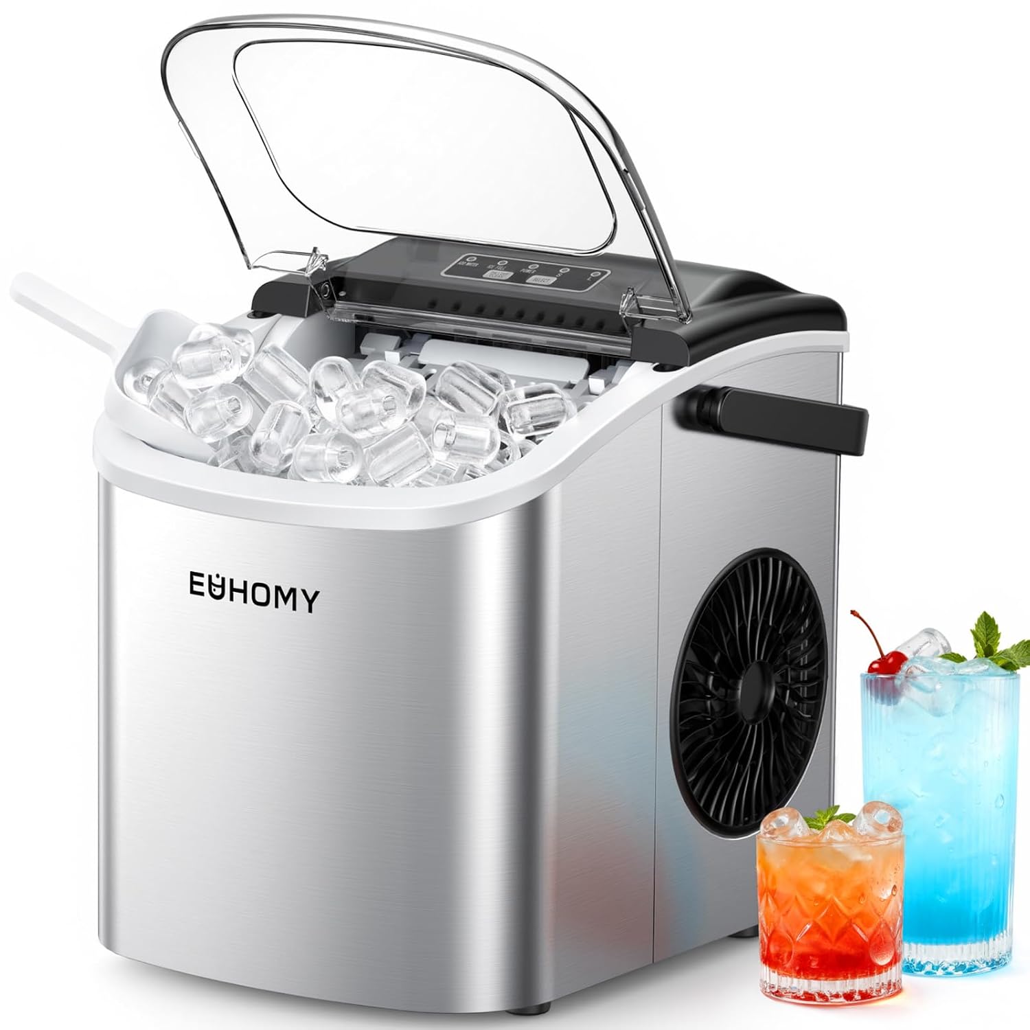Detalle de EUHOMY Countertop Ice Maker: Dual-Size Bullet Ice in 6 Minutes, Portable & Self-Cleaning