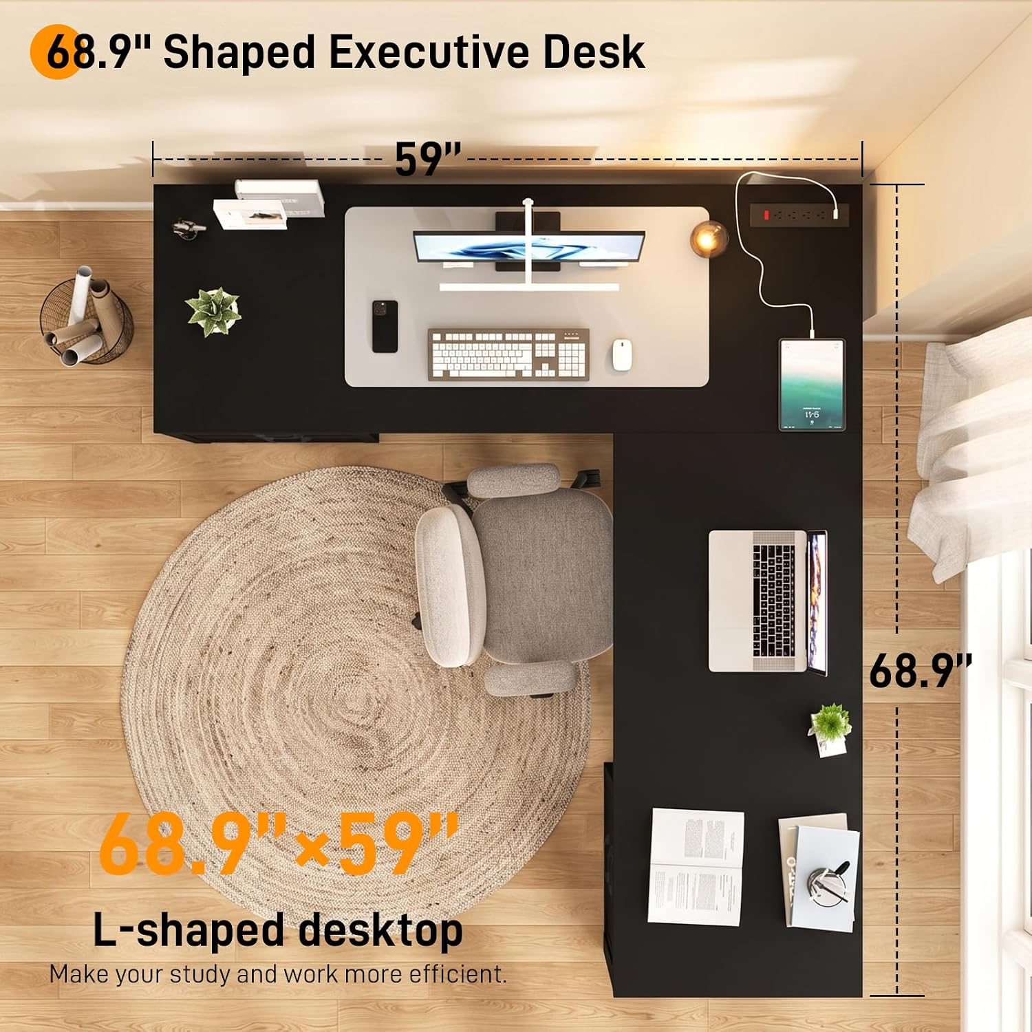 Detalle de Halitaa L-Shaped Desk with 6 Drawers