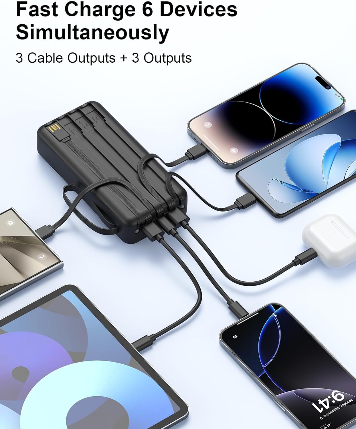 Detalle de FlyKangaroo Power Bank 30W 27000mAh with Built-in Cables and LED Display