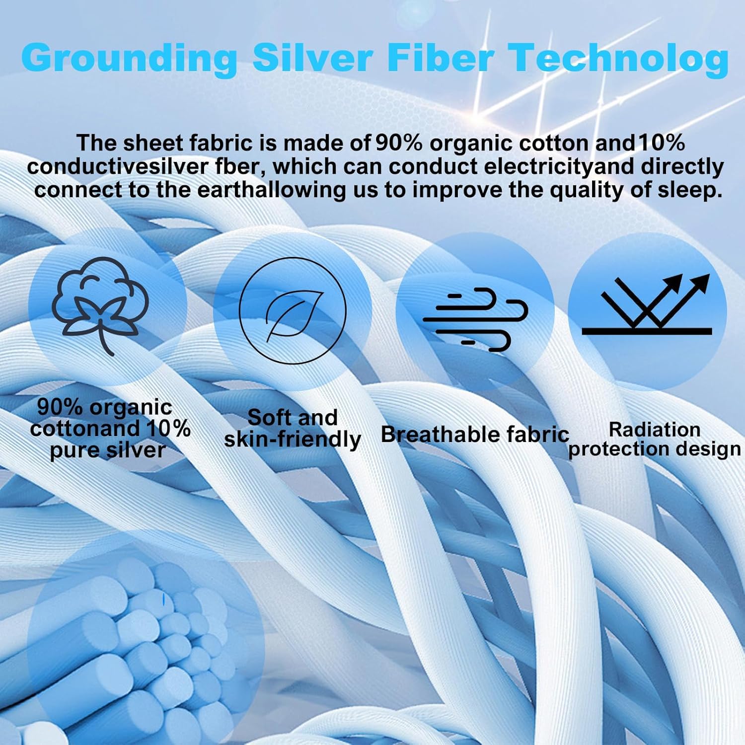 Thumbnail 2 de Grounding Sheets King: 90% Organic Cotton + 10% Silver Fiber – Deep Pocket Grounded Bed Sheet Kit
