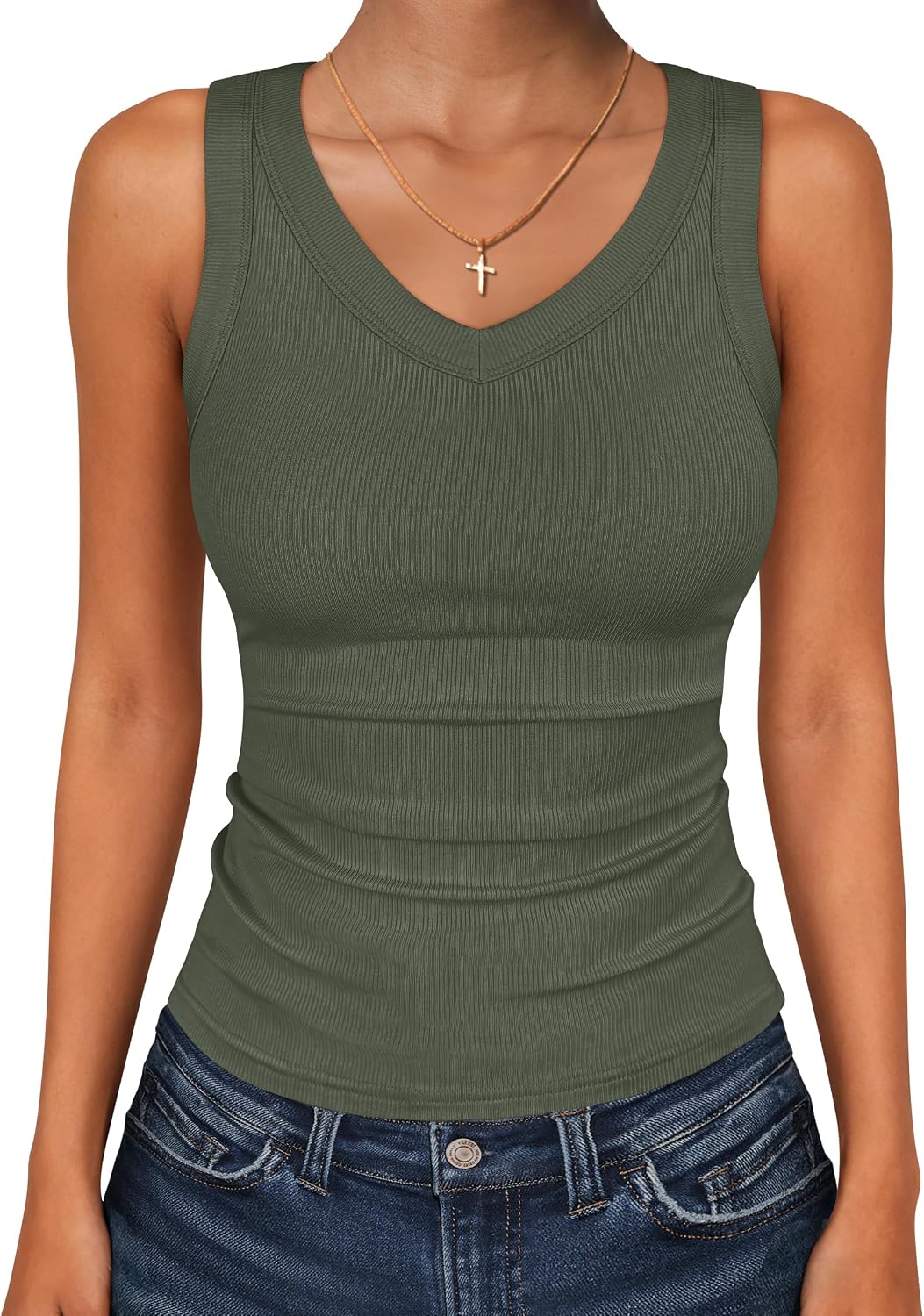 Detalle de ANRABESS Women's Sleeveless V-Neck Knit Tank Top