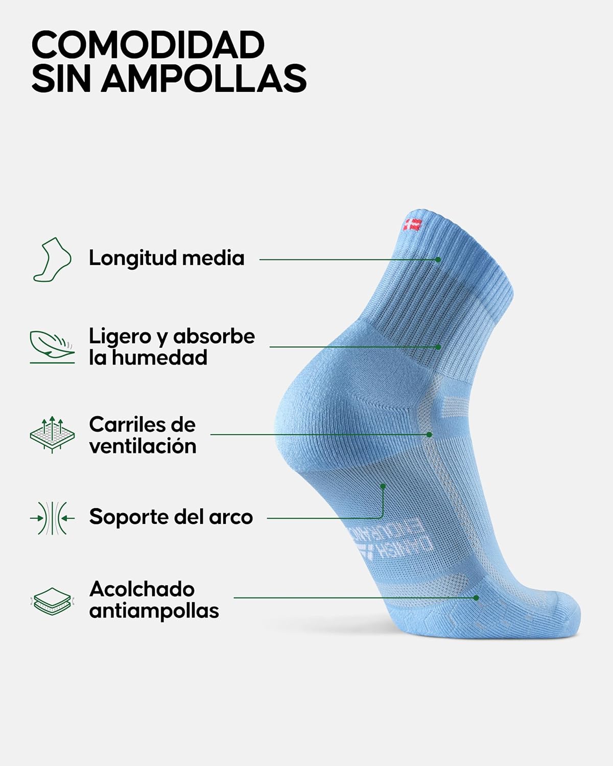Detalle 2 de DANISH ENDURANCE Calcetines de running antiampollas (5 pares) unisex, 39-42