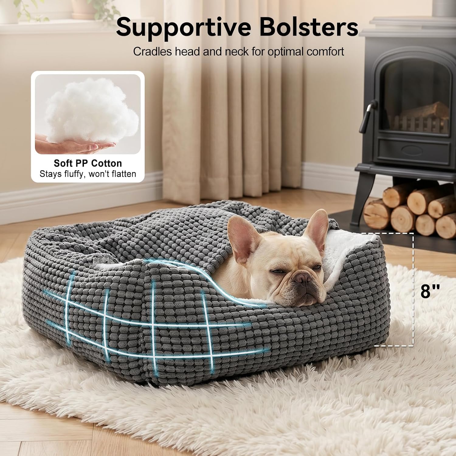 Detalle de GASUR Hooded Pet Bed, 25 x 21-Inch Rectangle with Raised Rim and Blanket