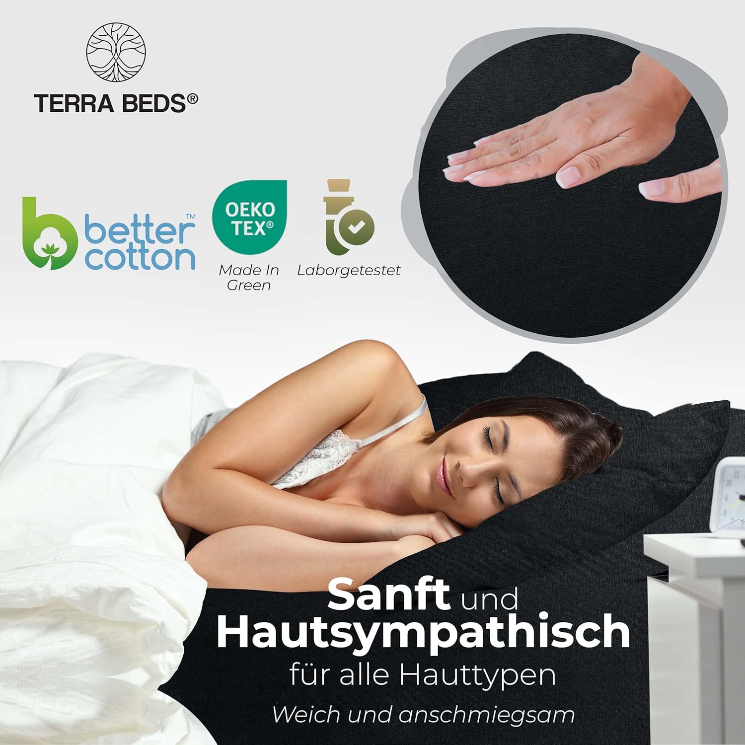 Thumbnail 3 de Terra Beds Premium Spannbettlaken – 90x200 cm, 100% Baumwolle Jersey, 25 cm Randhöhe, 10 Farben