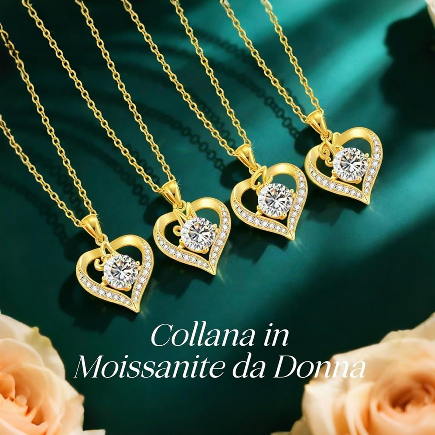 Thumbnail 6 de LOUISA SECRET Collana Donna Lettere A-Z con ciondolo cuore in moissanite, rivestimento 18K oro/rodio, catena regolabile 45+5 cm