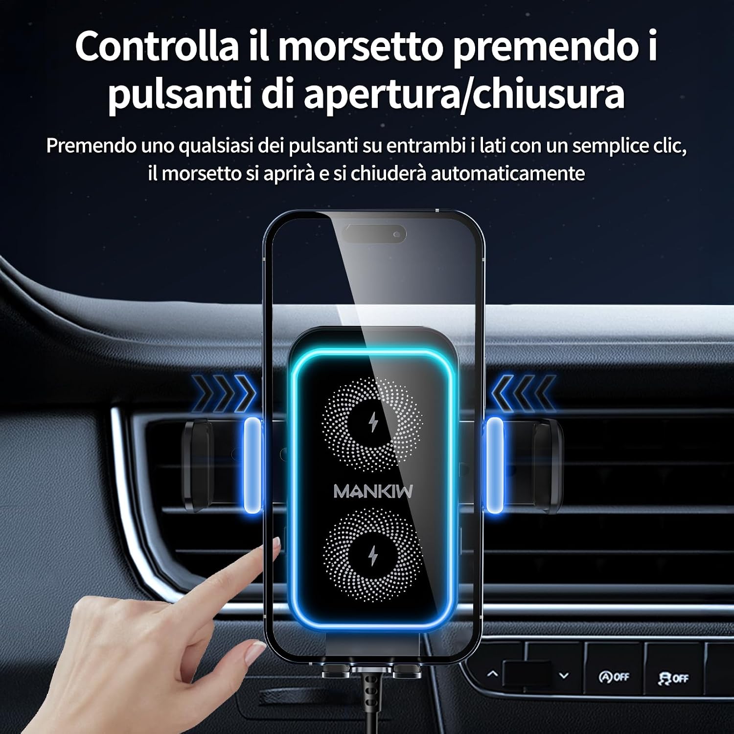 Detalle de MANKIW Caricatore Wireless Auto 15W con Bloccaggio Automatico e Rotazione 360°