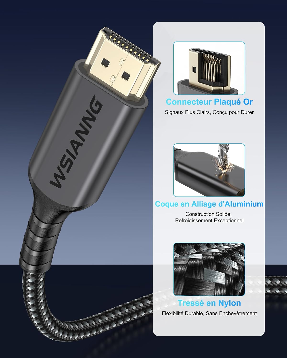 Thumbnail 6 de WSIANNG Câble Rallonge HDMI 2.1 1m – 8K/4K pour Gaming et Home Cinéma