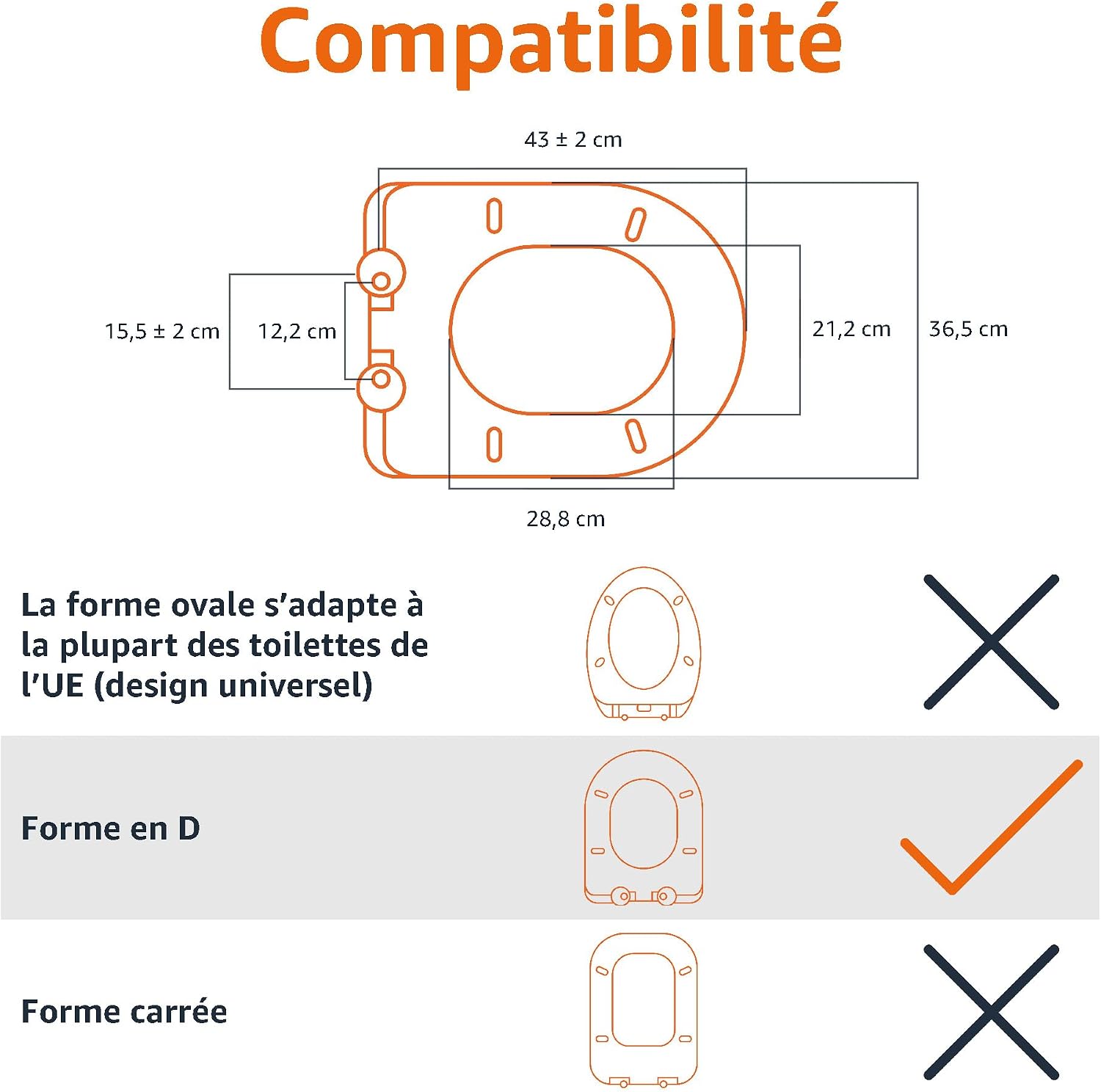 Detalle de Amazon Basics Abattant WC en urée en forme de D, finition mate, blanc 43 x 36,5 cm