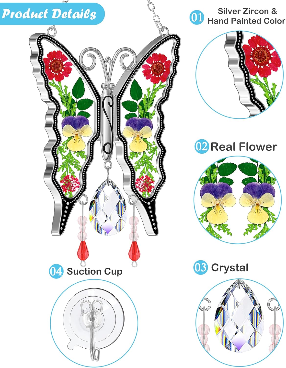 Detalle 2 de KY&BOSAM Crystal Butterfly Stained Glass Suncatcher 🪄