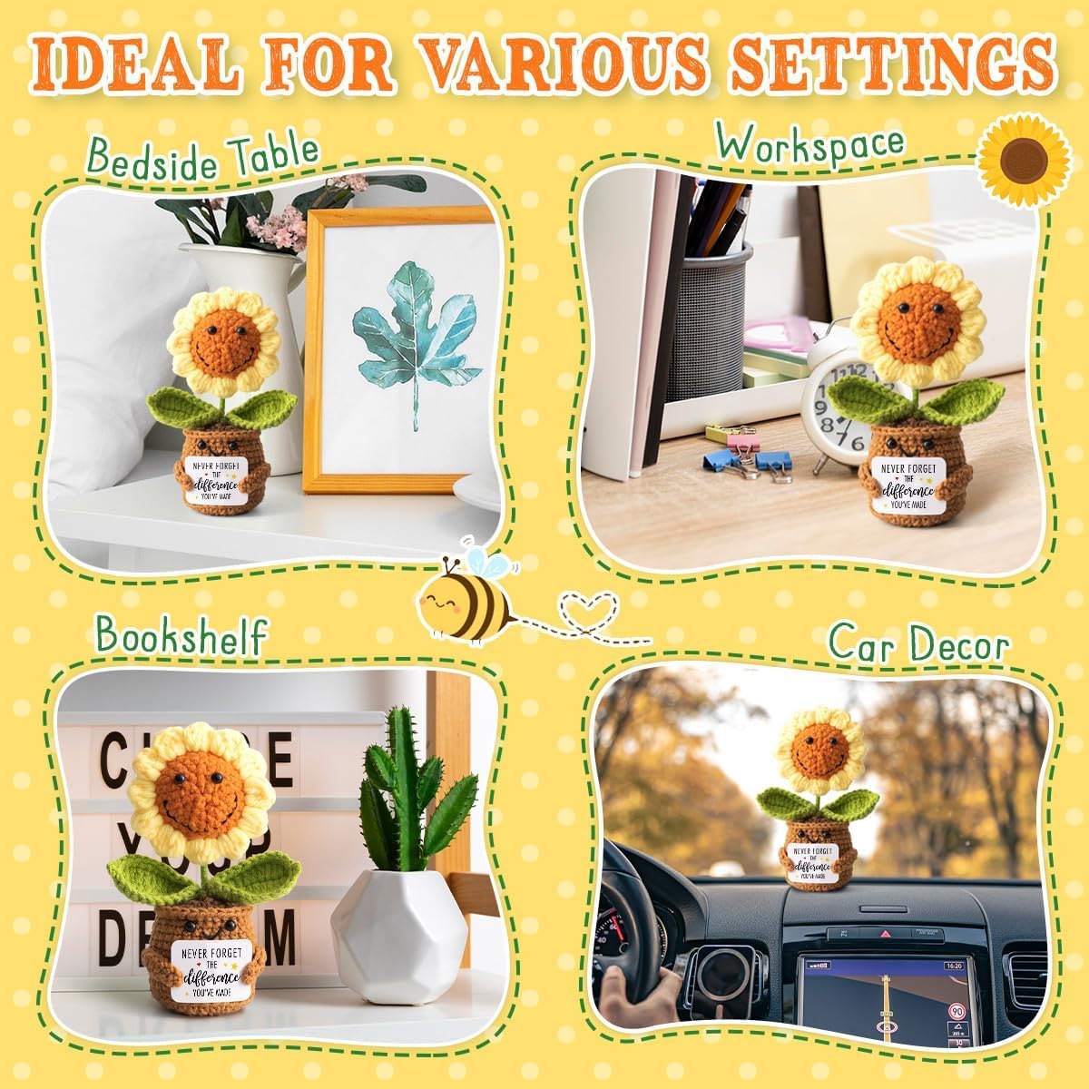 Thumbnail 5 de ALUNME Mini crochet sunflower gift set for women – “Never Forget the Difference You Make”