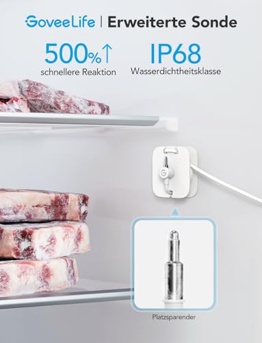 Detalle de GoveeLife Kühlschrank Thermometer WLAN mit Digital & Alarm App, 2er-Sensor