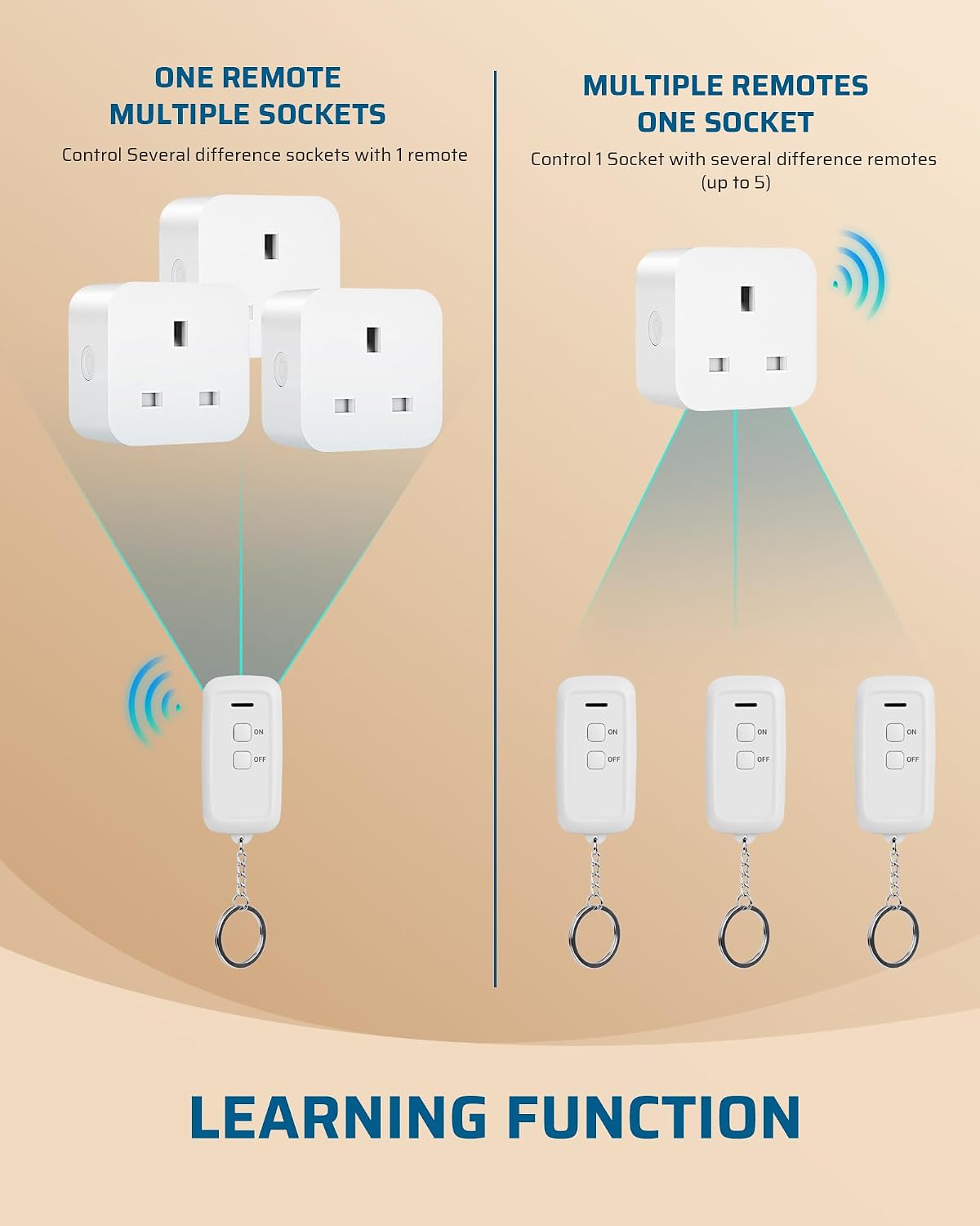 Detalle 2 de DEWENWILS Remote Control Sockets (30m/100ft range) – 1 Remote + 1 Programmable 13A Wireless Switch Plug
