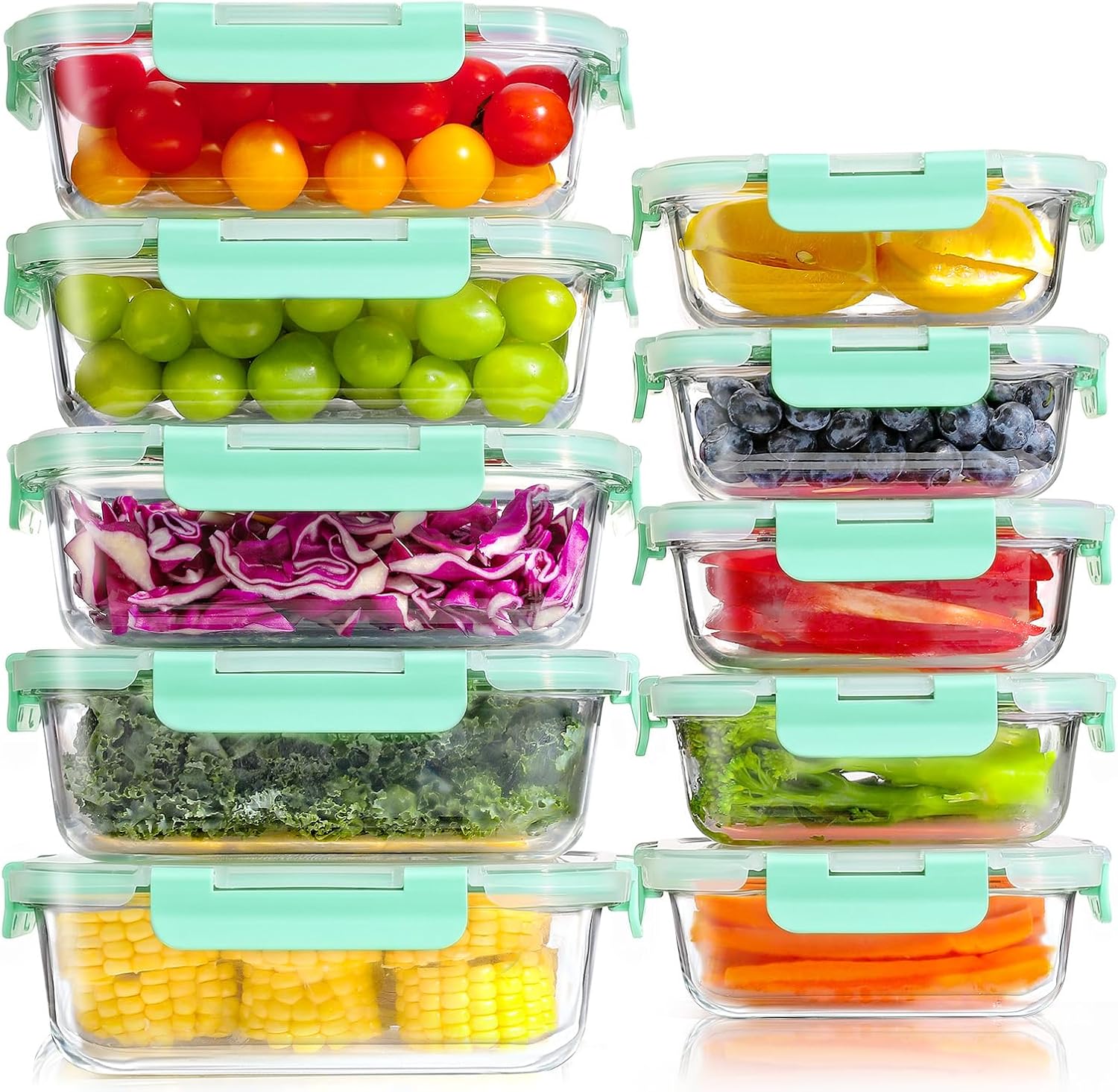 Detalle de YASHE Glass Containers with Lids, 10 Pack – Thick, Durable Stackable Glass Meal Prep Containers