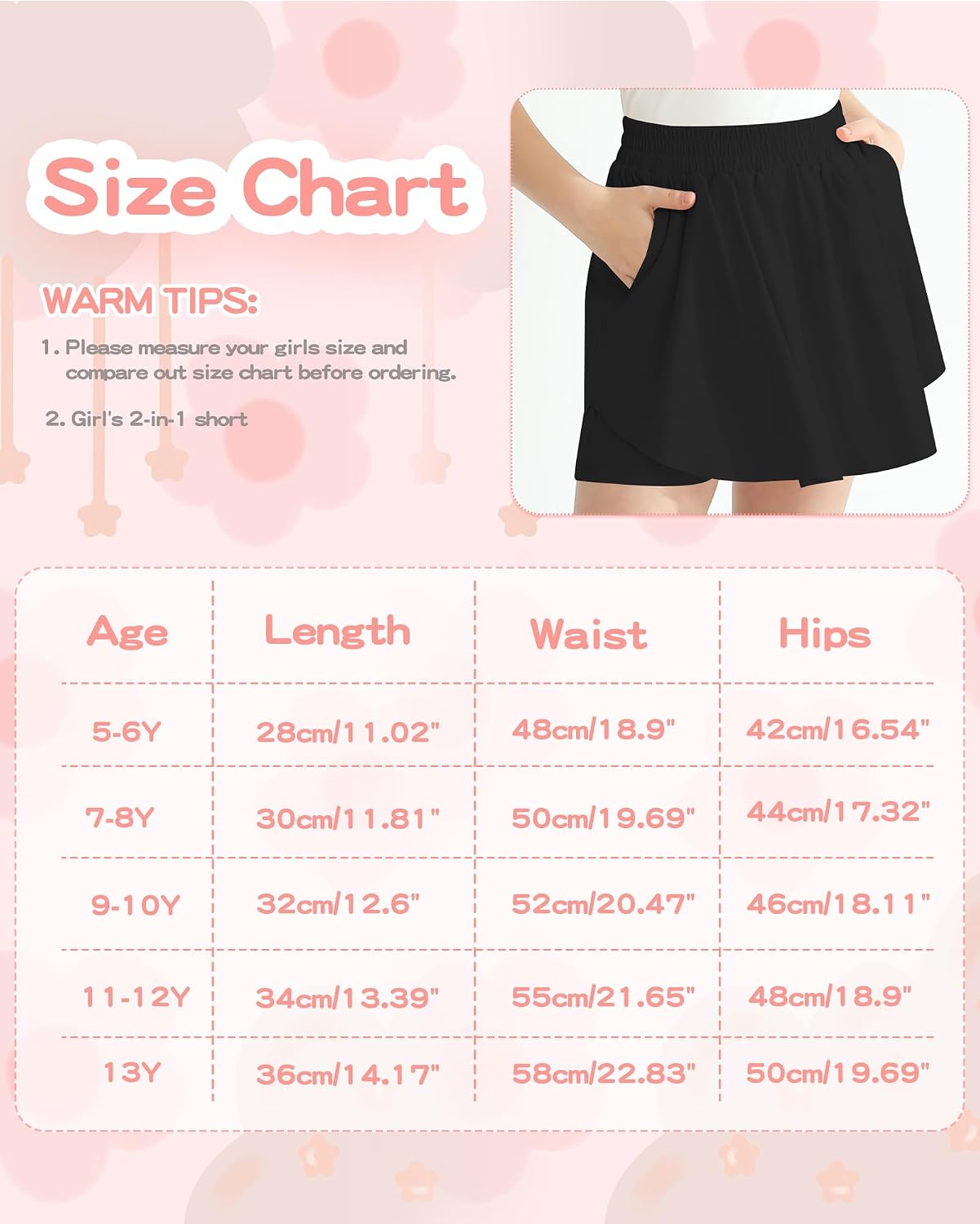 Thumbnail 6 de Hovershoes Girls 2-in-1 Athletic Skort Shorts with Pockets – Flowing Outer Layer