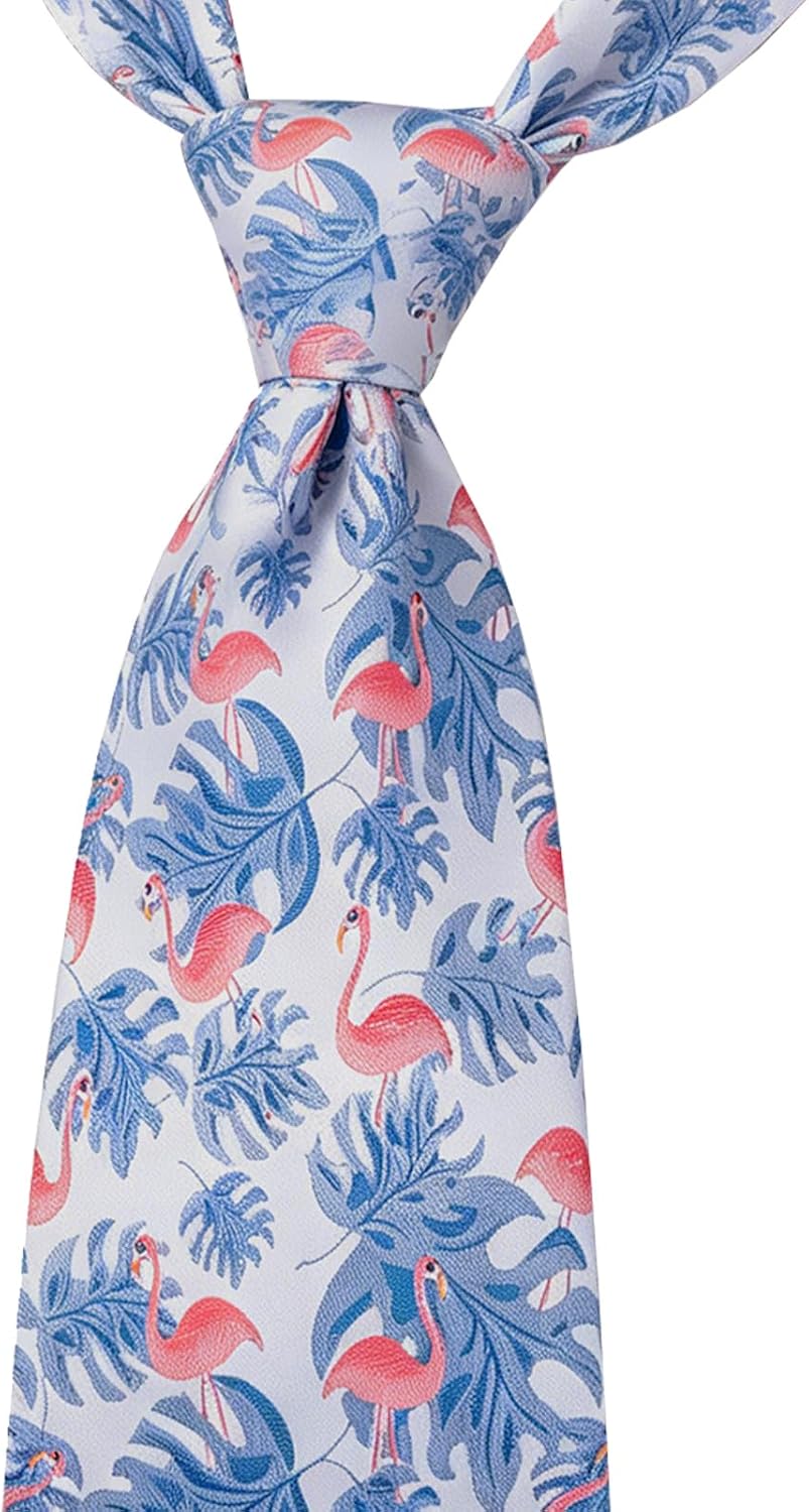 Detalle 2 de Alizeal Mens Floral Tropical Flamingo Pattern Tie and Pocket Square Set