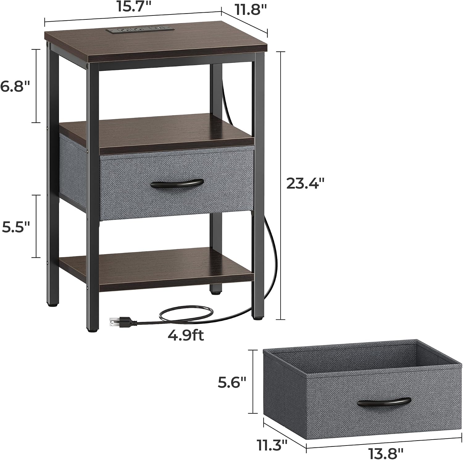 Thumbnail 2 de SUPERJARE Nightstand with Charging Station