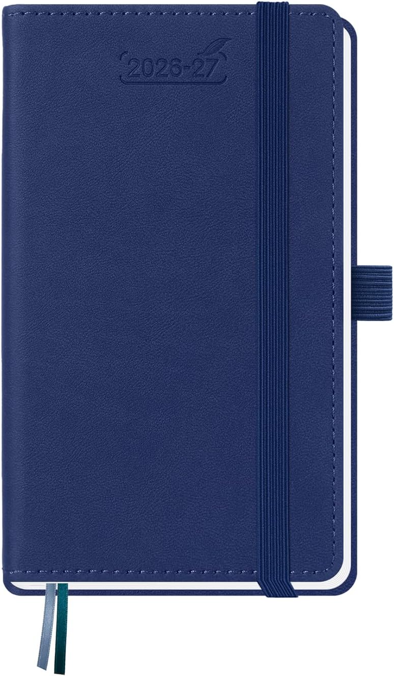 Detalle de BEZEND Kalender 2026/2027 Klein Wochenplaner A6 – PU-Leder Hardcover Blaubeere