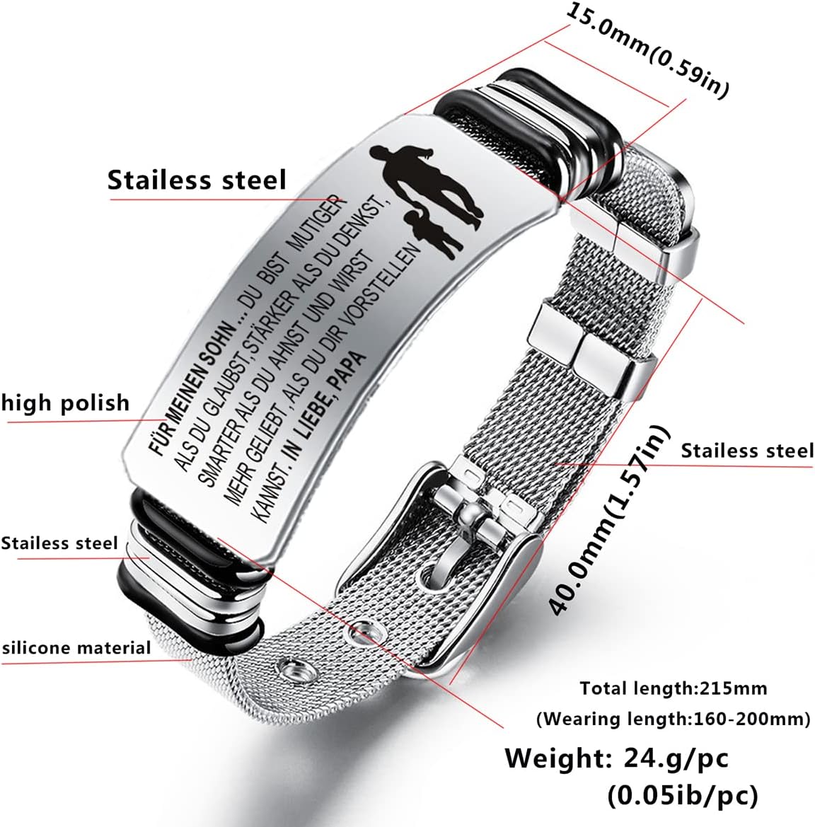 Detalle de YOTHIWAD Armband „An meinen Sohn“ mit Gravur aus 316L-Edelstahl – personalisiertes Geschenk zum Abschluss, Geburtstag & Weihnachten