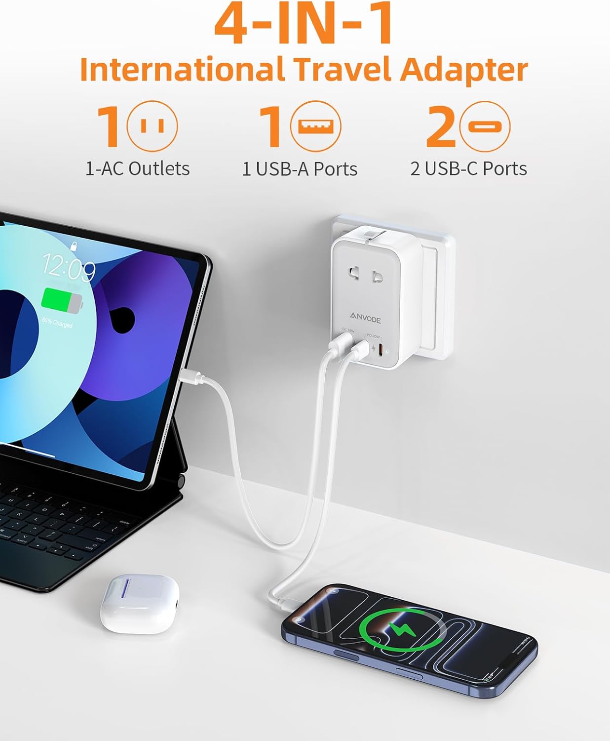 Thumbnail 3 de Reiseadapter Weltweites: 4-in-1 Steckdosenadapter mit USB-C PD 20W und USB-A