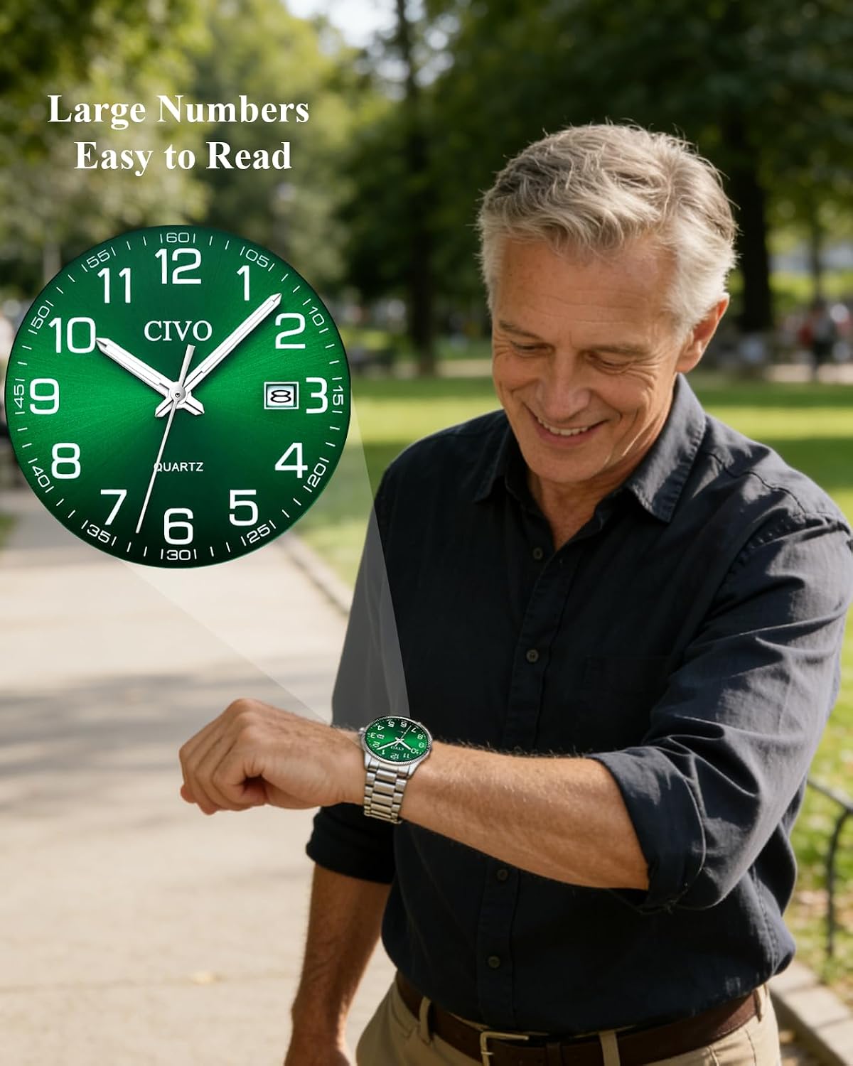 Thumbnail 2 de CIVO Silber Herrenuhr Leicht Lesbar