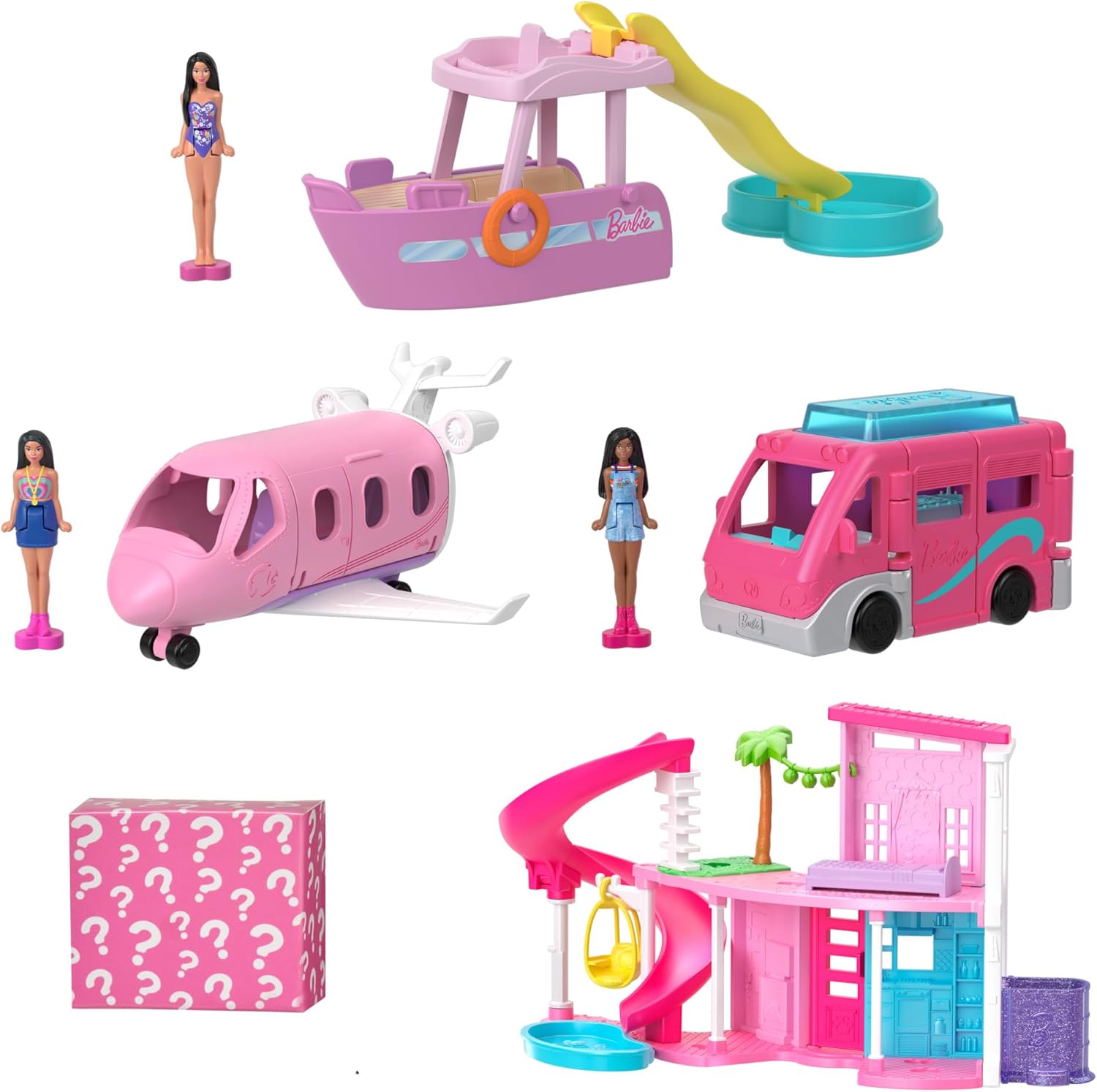 Detalle de Barbie Maison de Rêve Mini-BarbieLand – Coffret avec 3 Véhicules et 4 Poupées