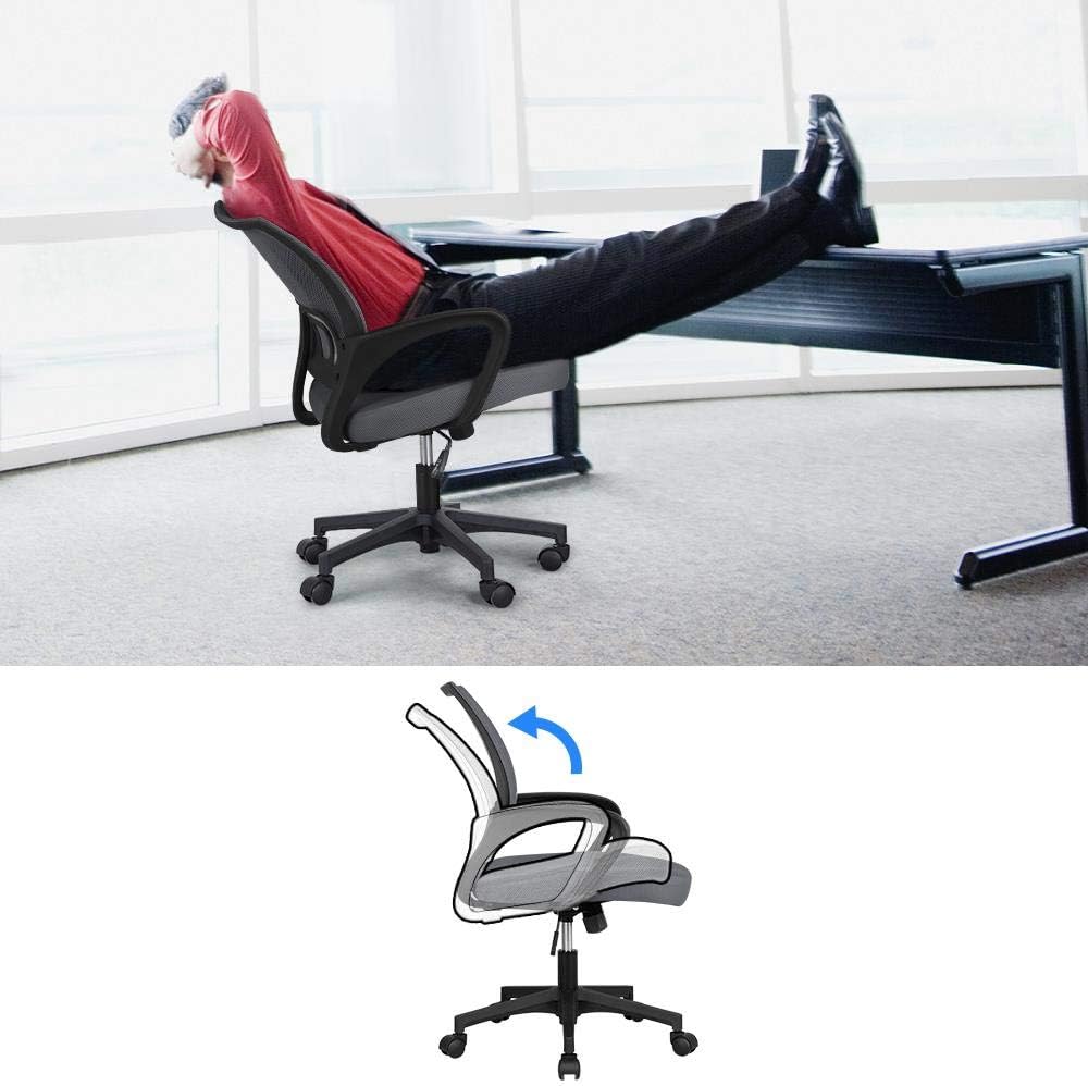 Detalle de Yaheetech Sedia da Scrivania Ergonomica, Reclinabile e Girevole con Braccioli e Ruote - In Rete Traspirante